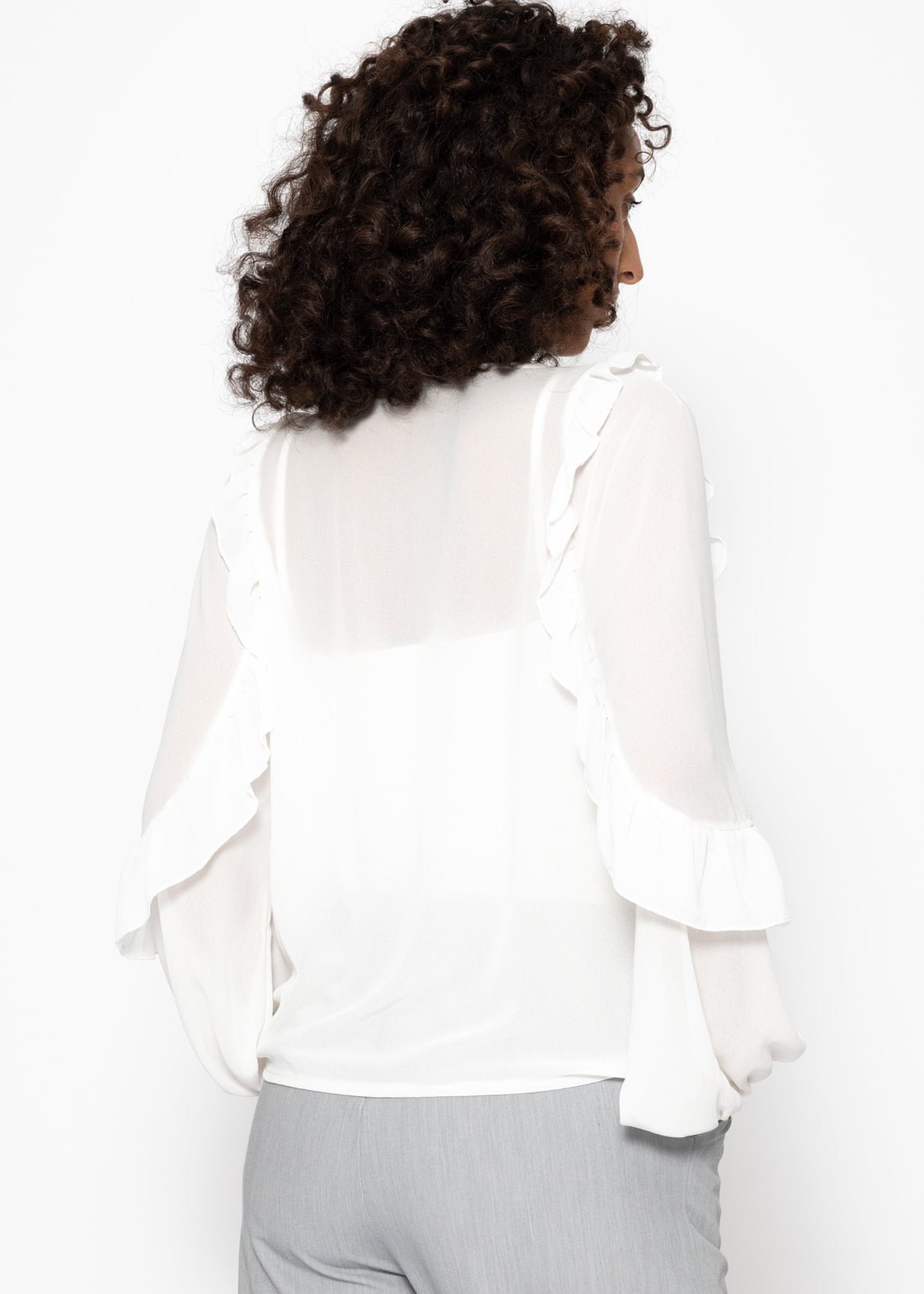Chiffon blouse with flounces - off-white