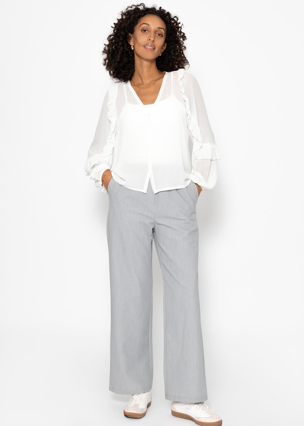 Chiffon blouse with flounces - off-white