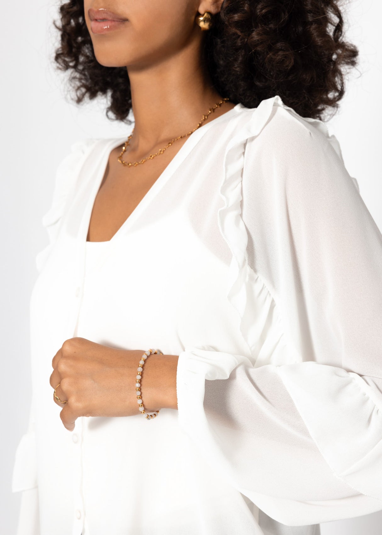 Chiffon blouse with flounces - off-white