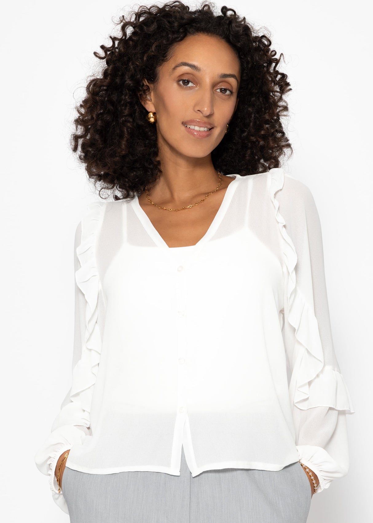 Chiffon blouse with flounces - off-white
