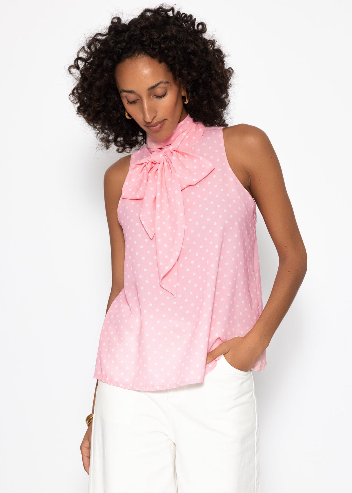 Chiffon Top mit Punkten - rosa