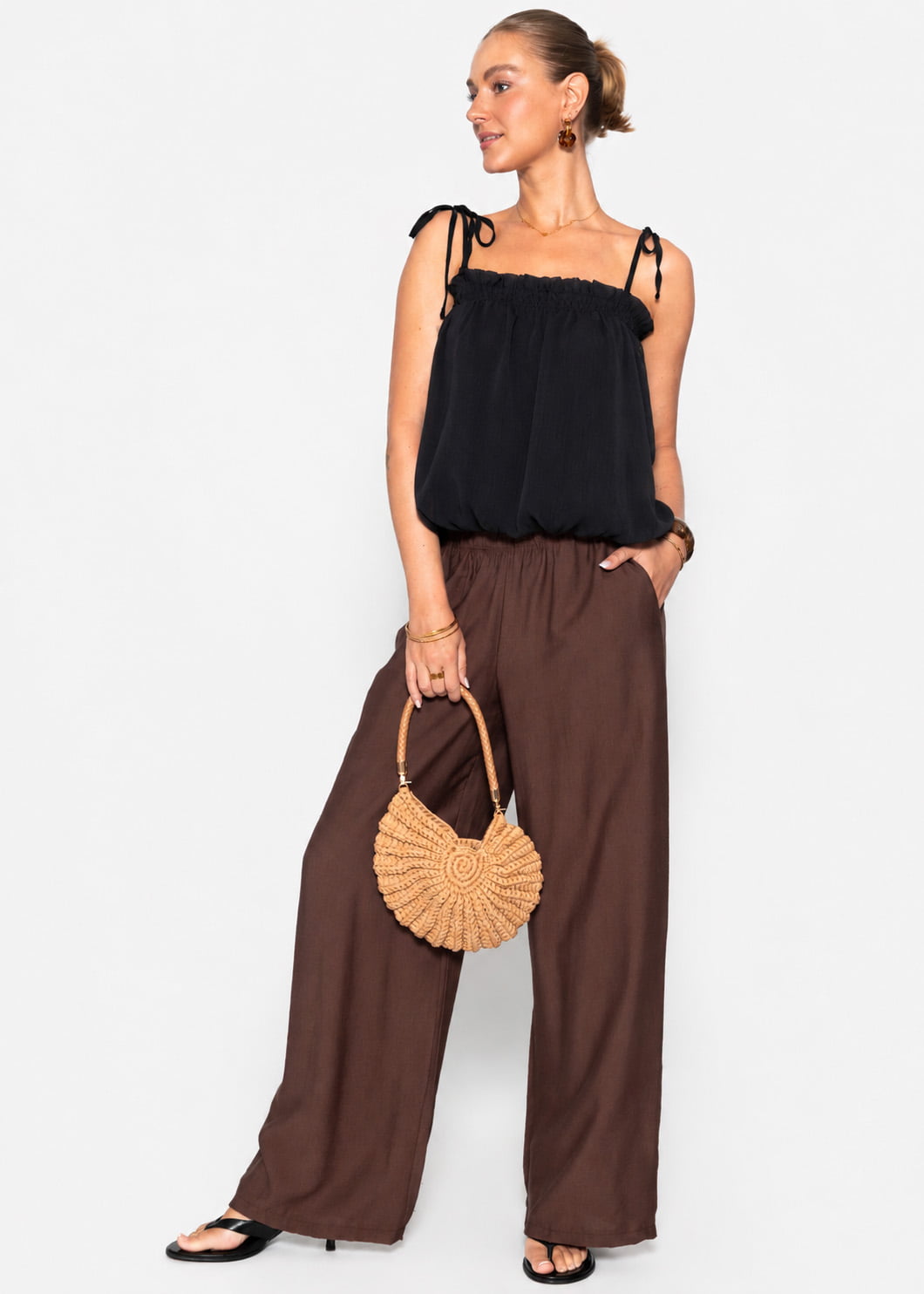 Chiffon Top mit Spaghettiträgern - schwarz