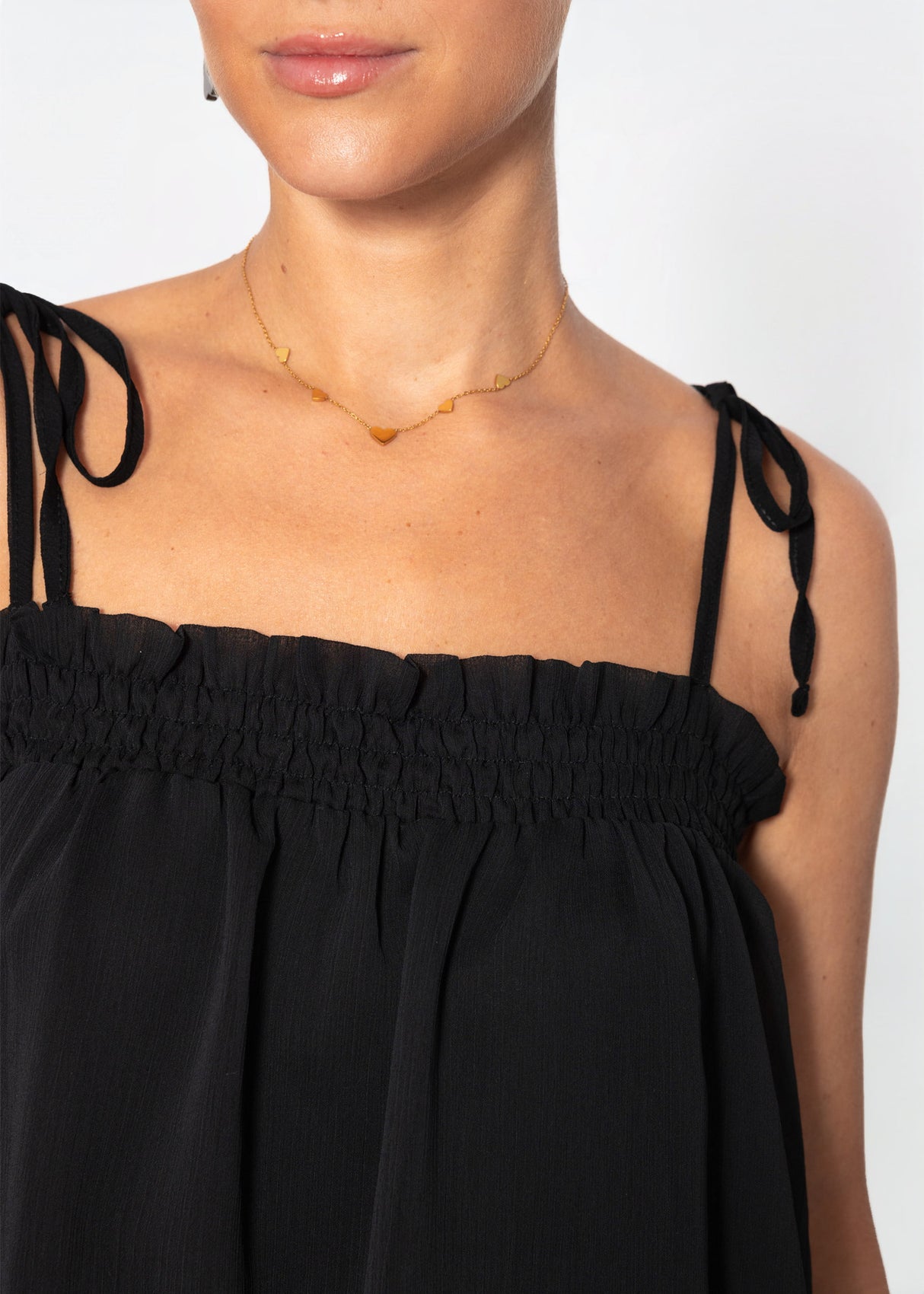 Chiffon Top mit Spaghettiträgern - schwarz