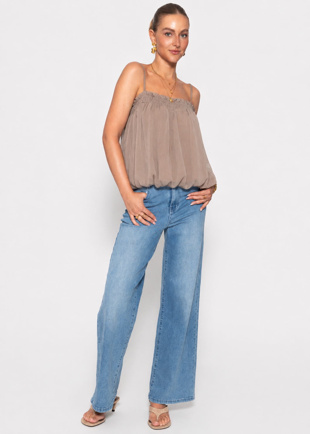 Chiffon Top mit Spaghettiträgern - taupe