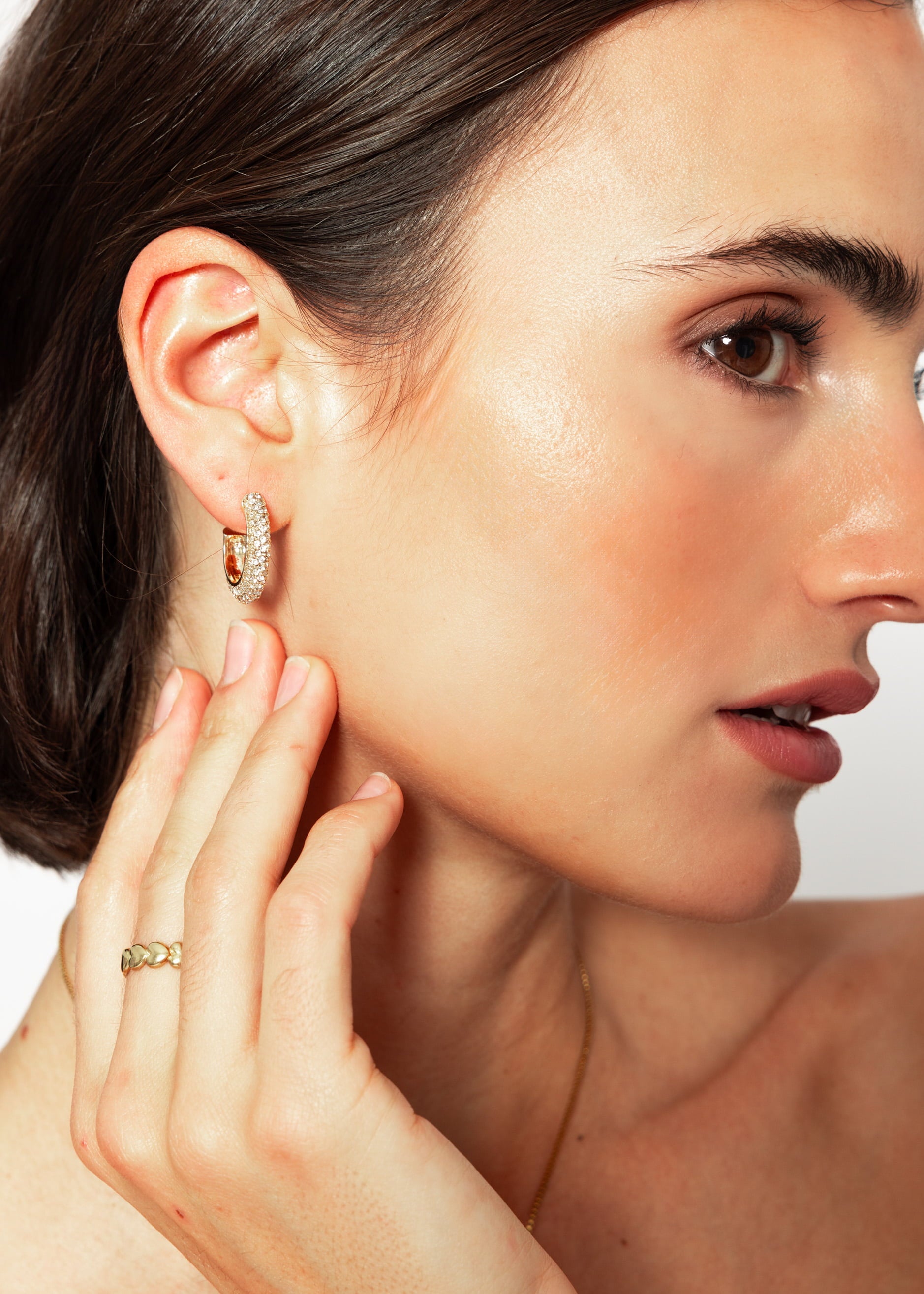 Hoop earrings with glitter stones - gold