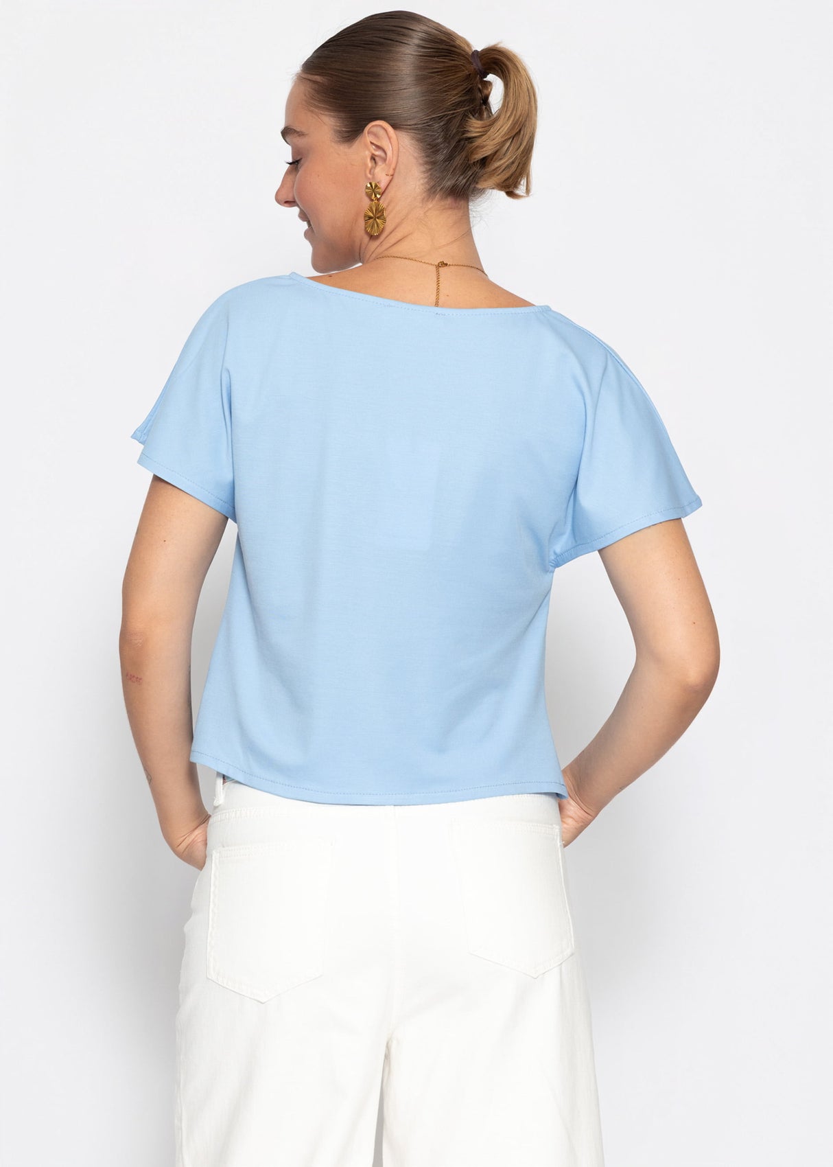 Crop Shirt mit Flügelärmel - hellblau
