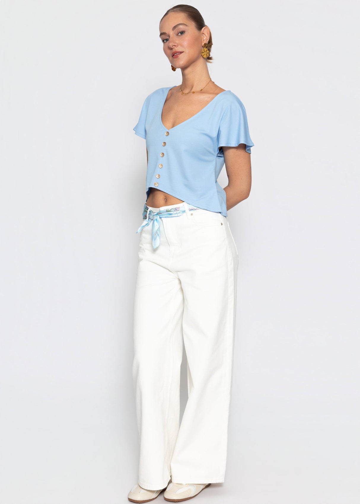 Crop Shirt mit Flügelärmel - hellblau