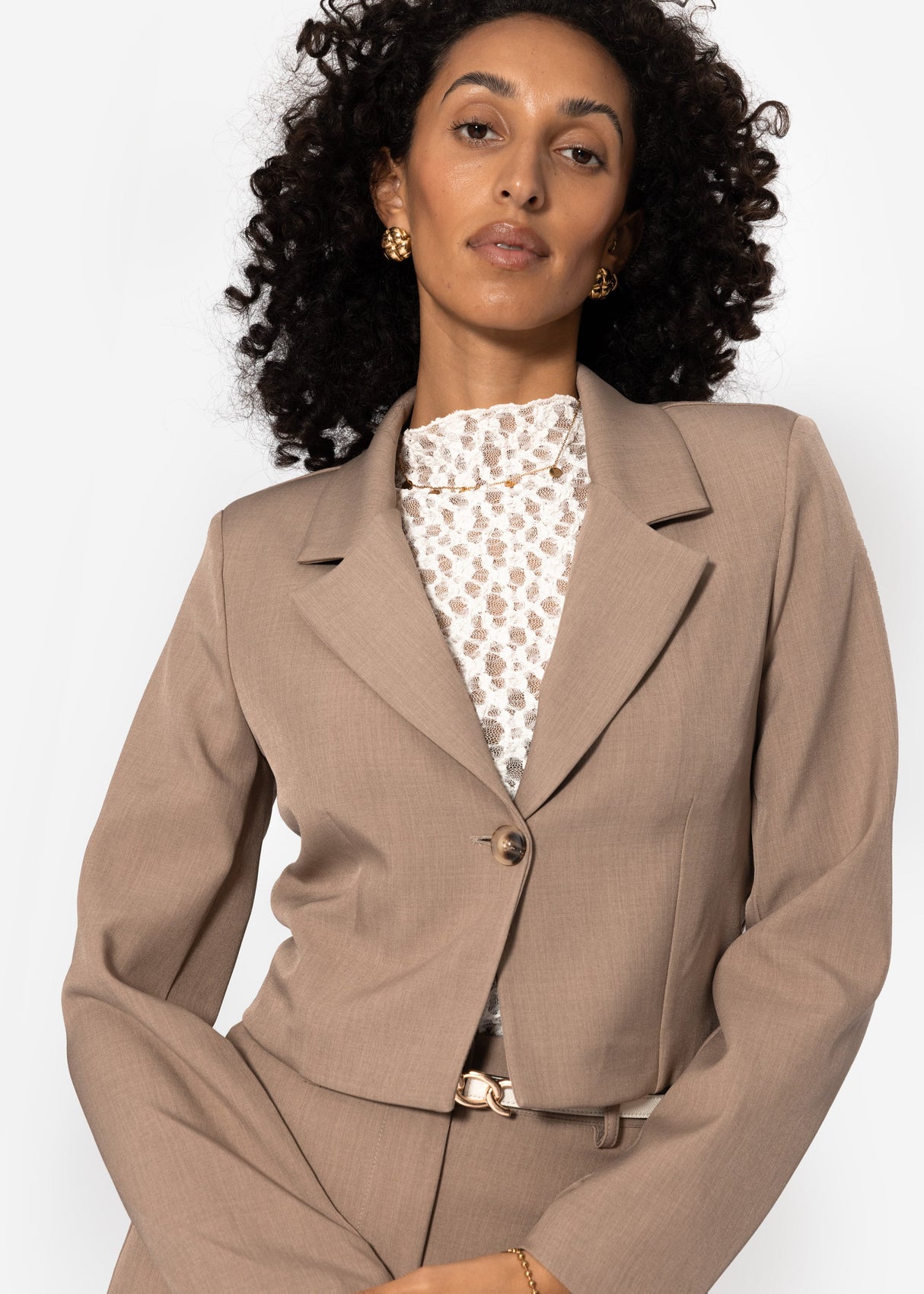 Cropped Blazer - dunkelbeige