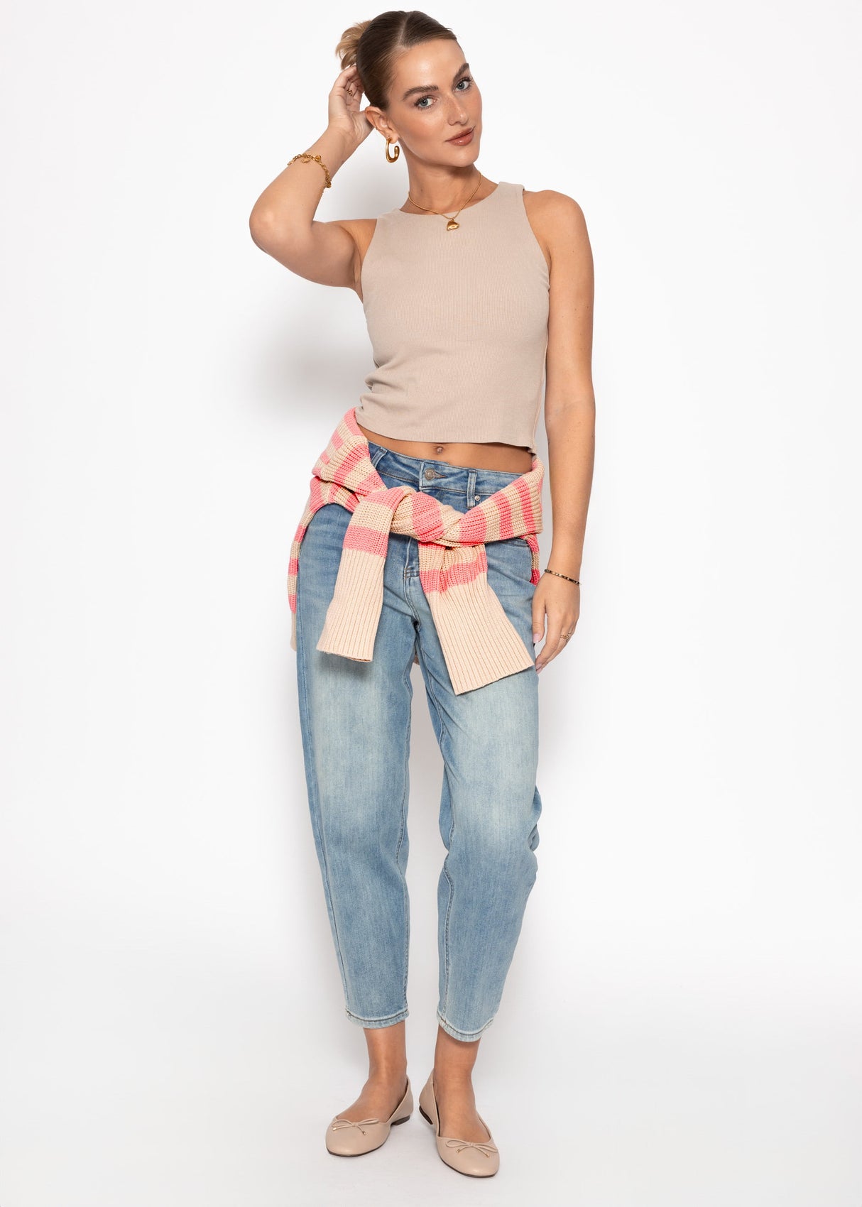 Double -layer, ribbed tank top - beige