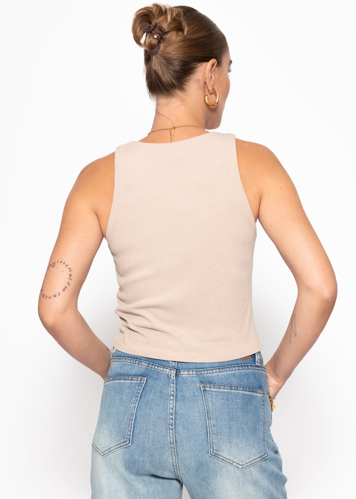 Double -layer, ribbed tank top - beige