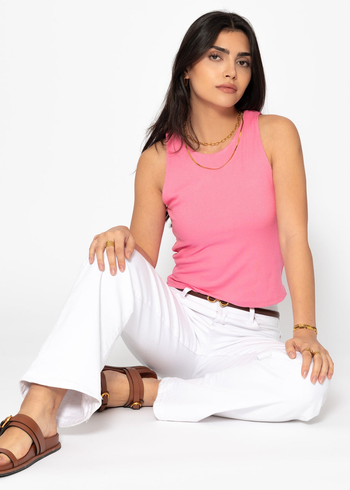 Doppellagiges, geripptes Tank Top - pink