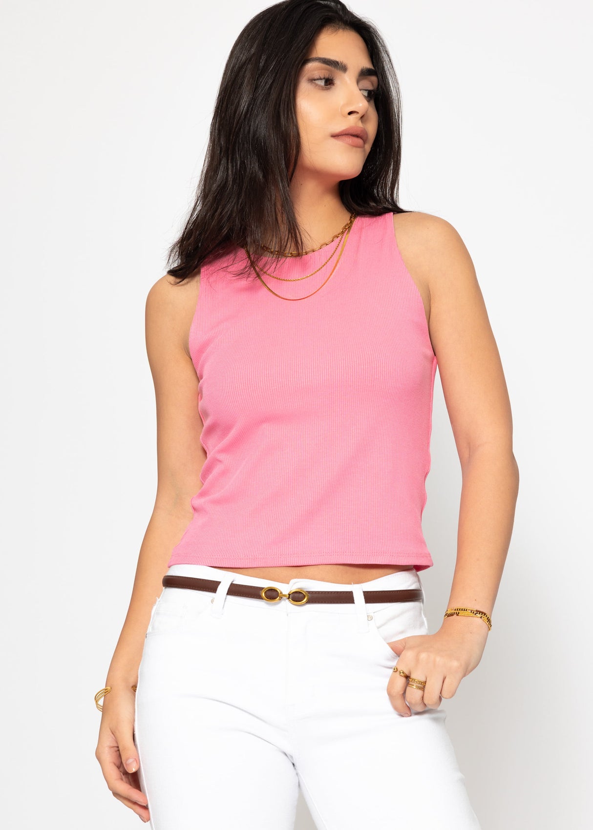 Doppellagiges, geripptes Tank Top - pink