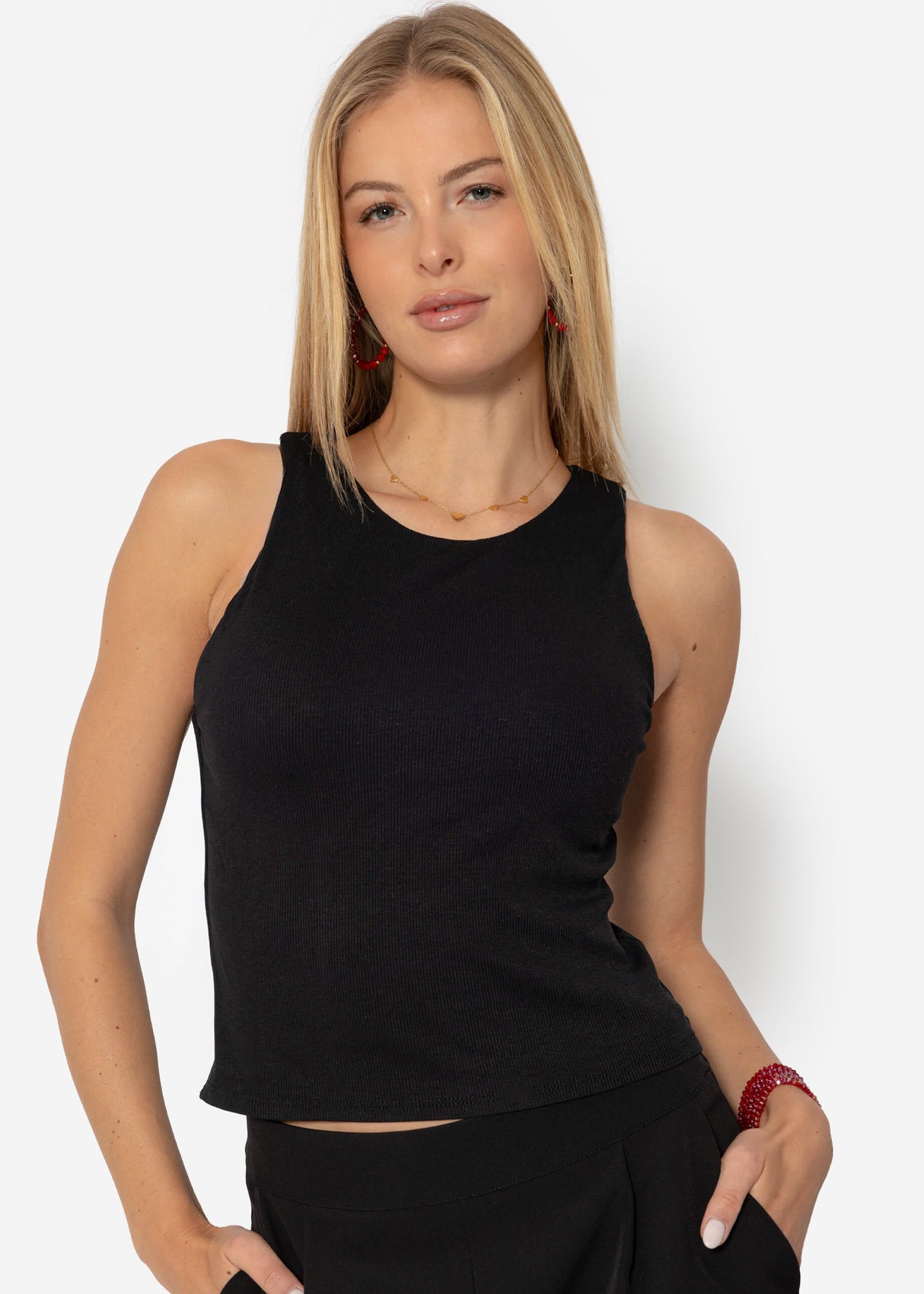 Double-layer ribbed tank top - black