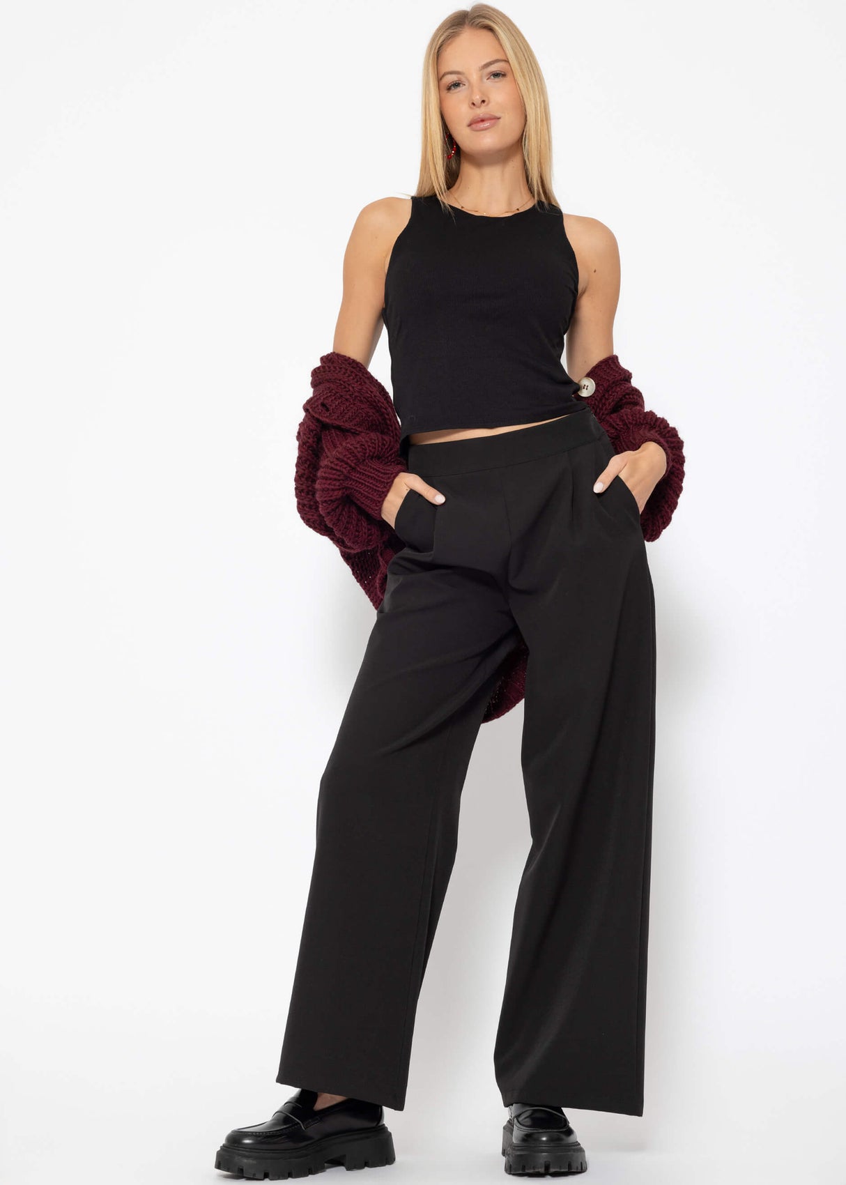 Double-layer ribbed tank top - black