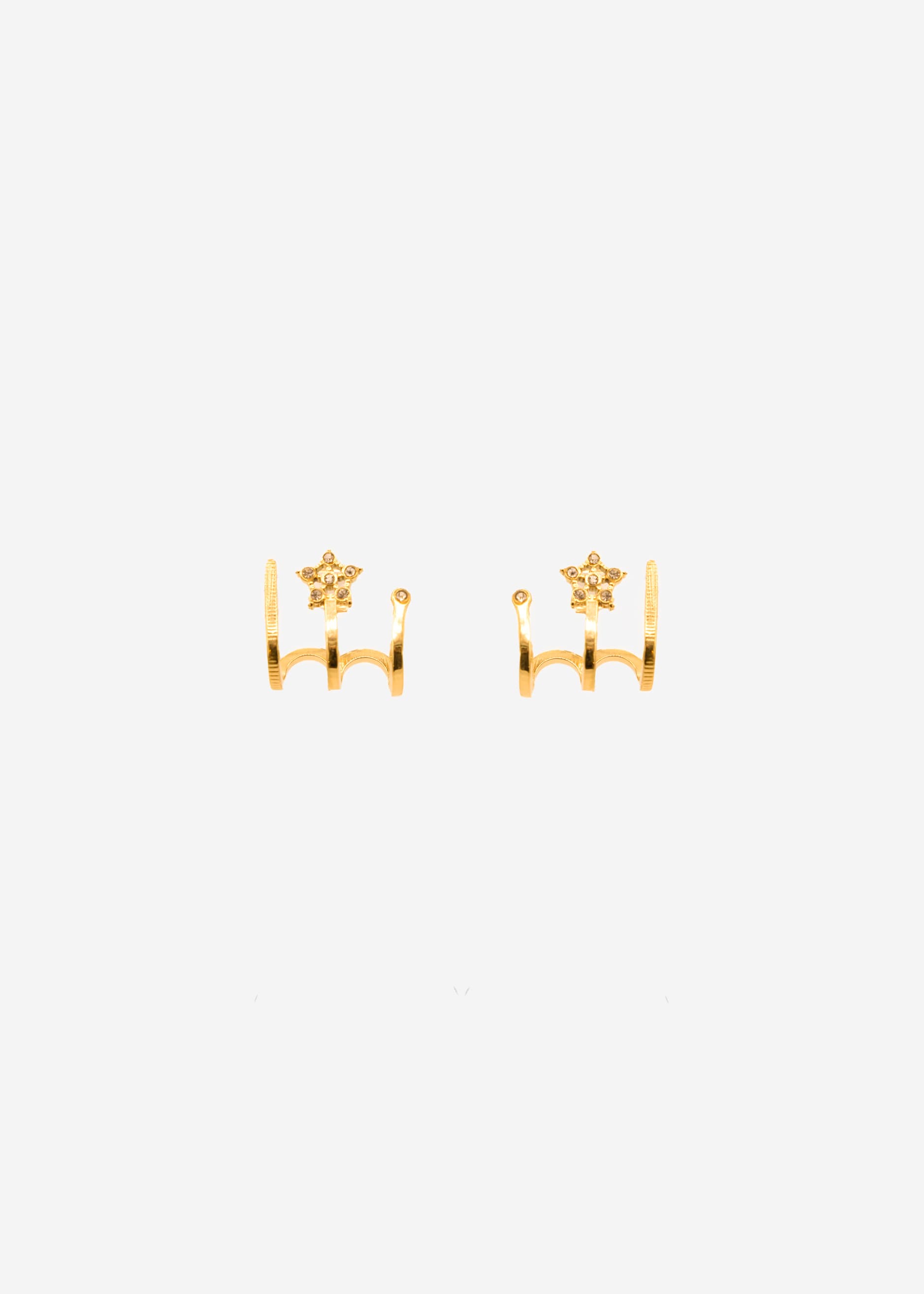 Triple hoop earrings with glitter stone - gold