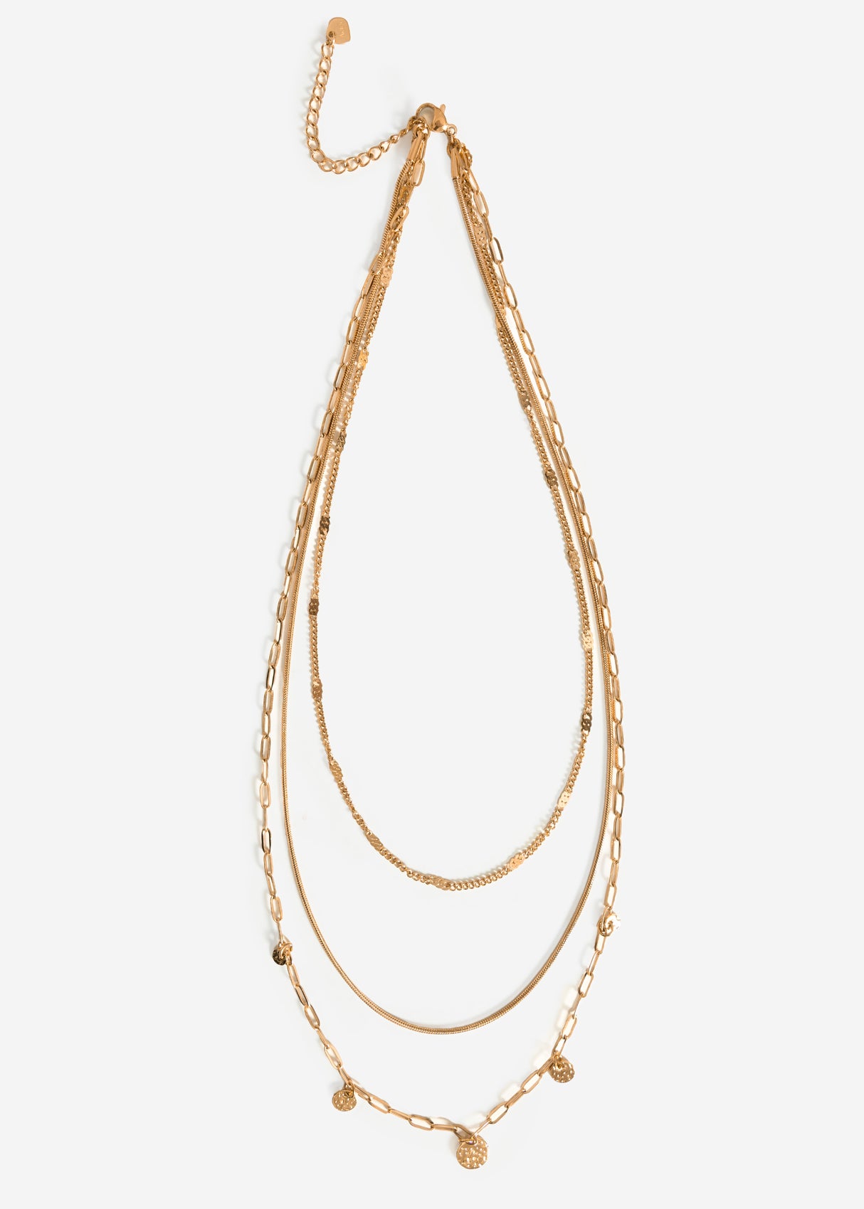 Triple layered necklace with discs - gold