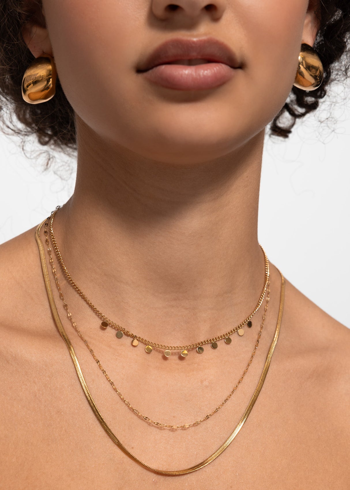 Triple necklace set with plates - gold