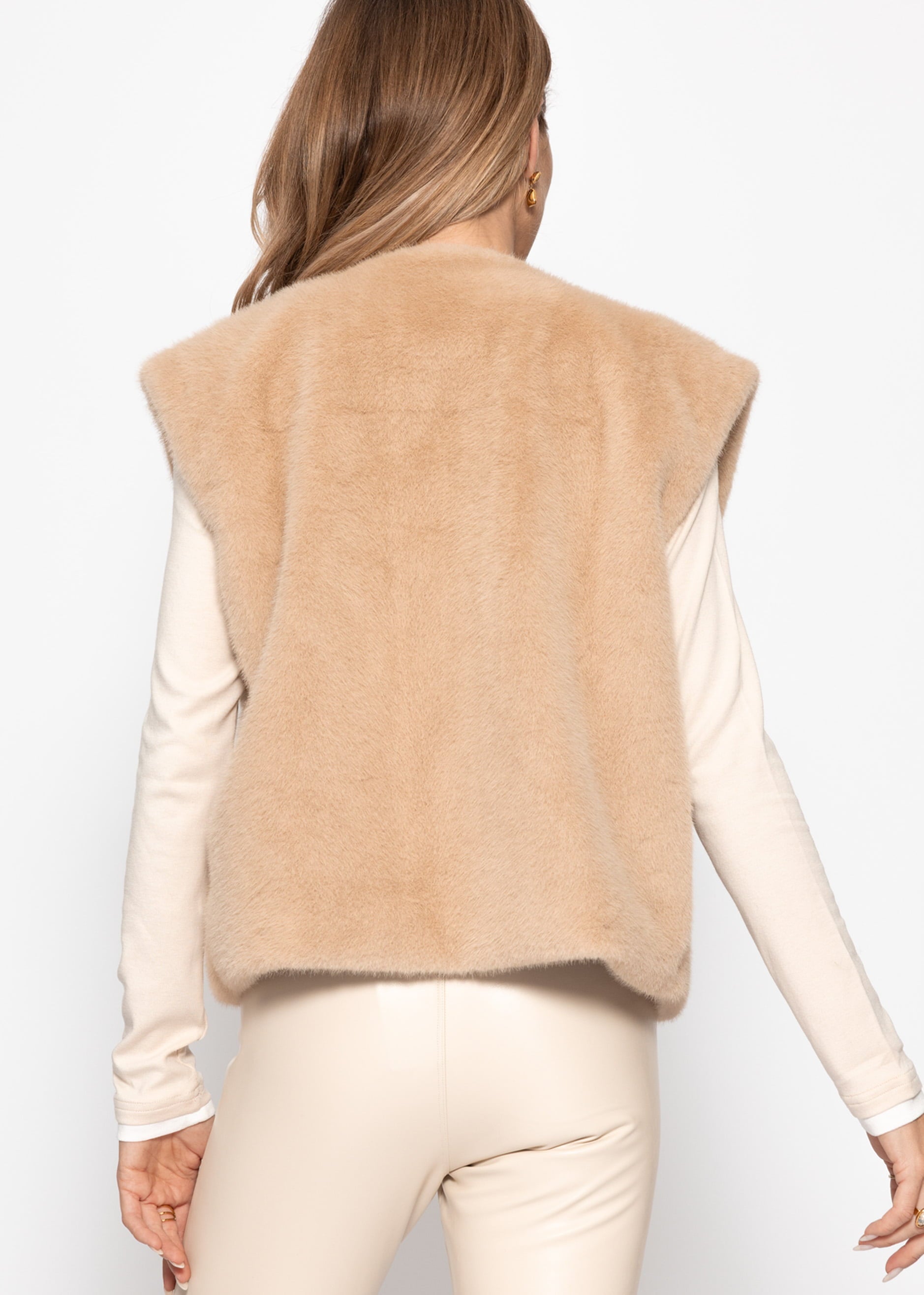Elegante Kunstfell Weste - beige