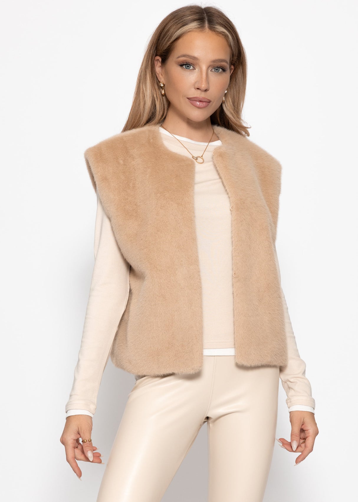 Elegante Kunstfell Weste - beige