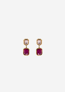 Elegant earrings with pink and red gemstones - gold