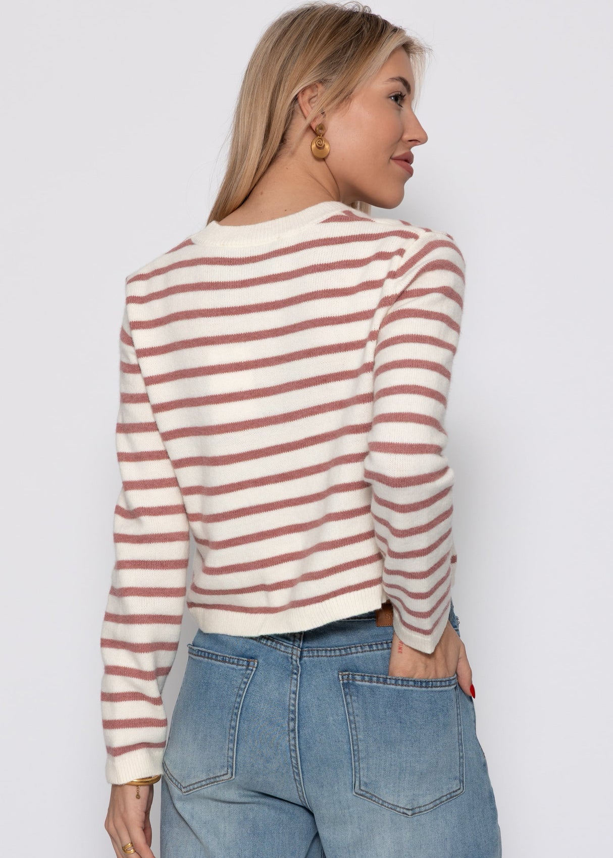 Elegant cardigan with striped pattern - off-white