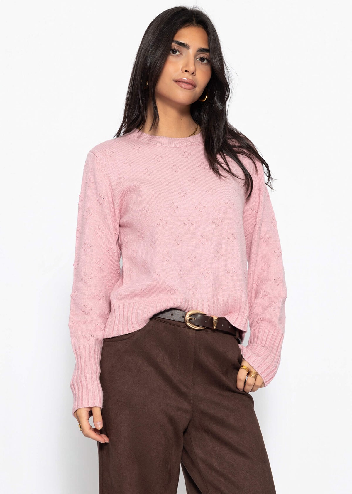 Feinstrickpullover mit Strukturmuster - rosa