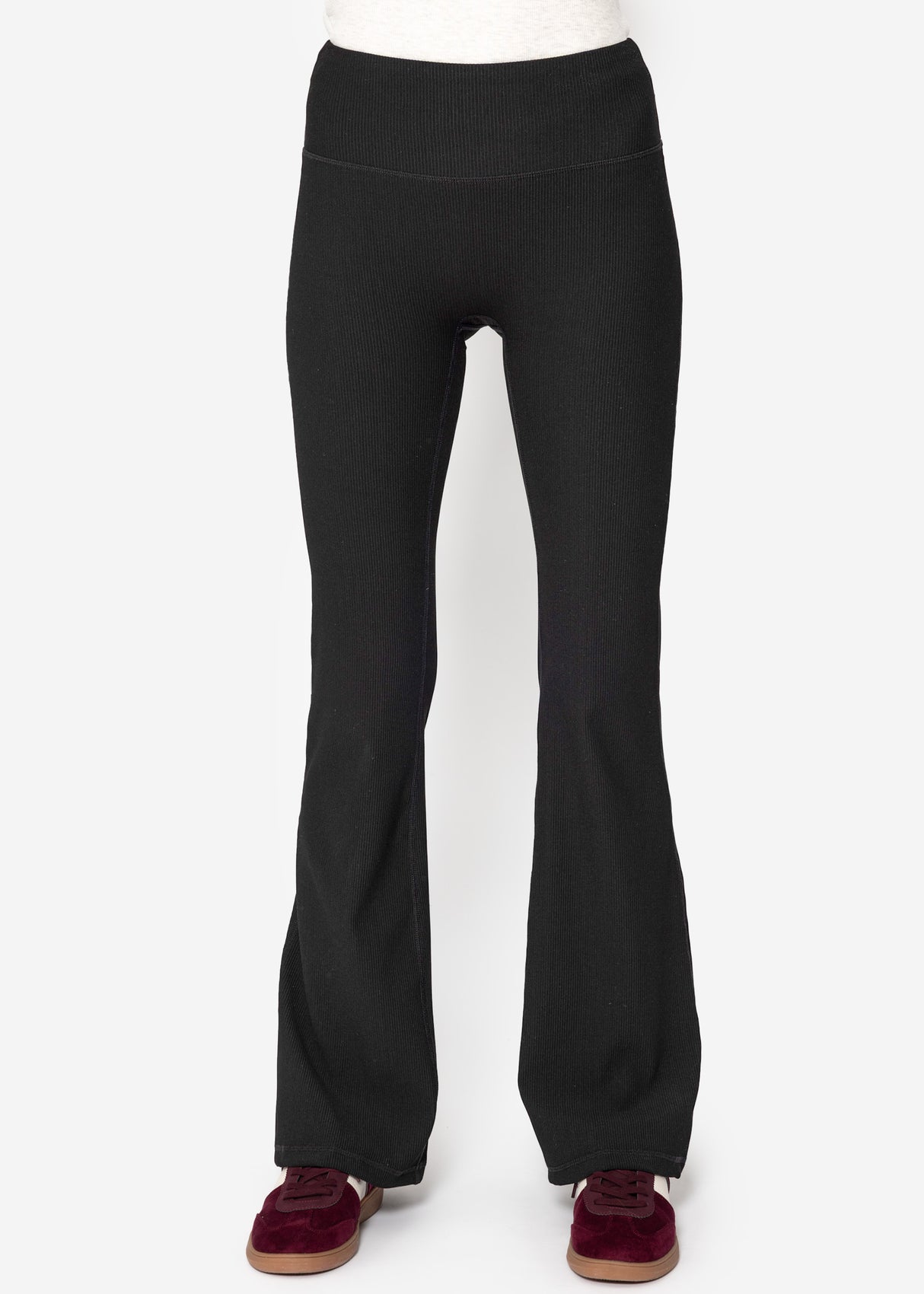 Flare leggings with ribbed structure - black