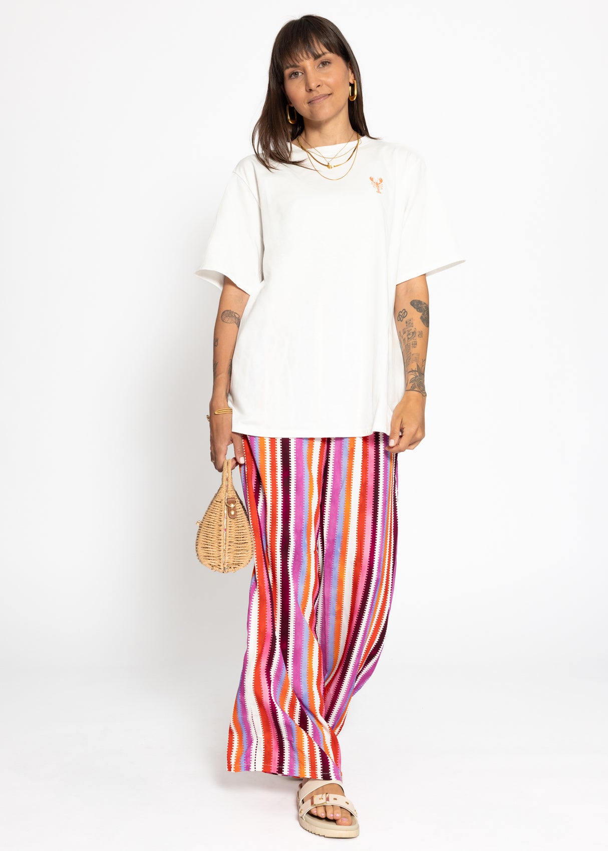 Patterned pants with a wide leg - pink