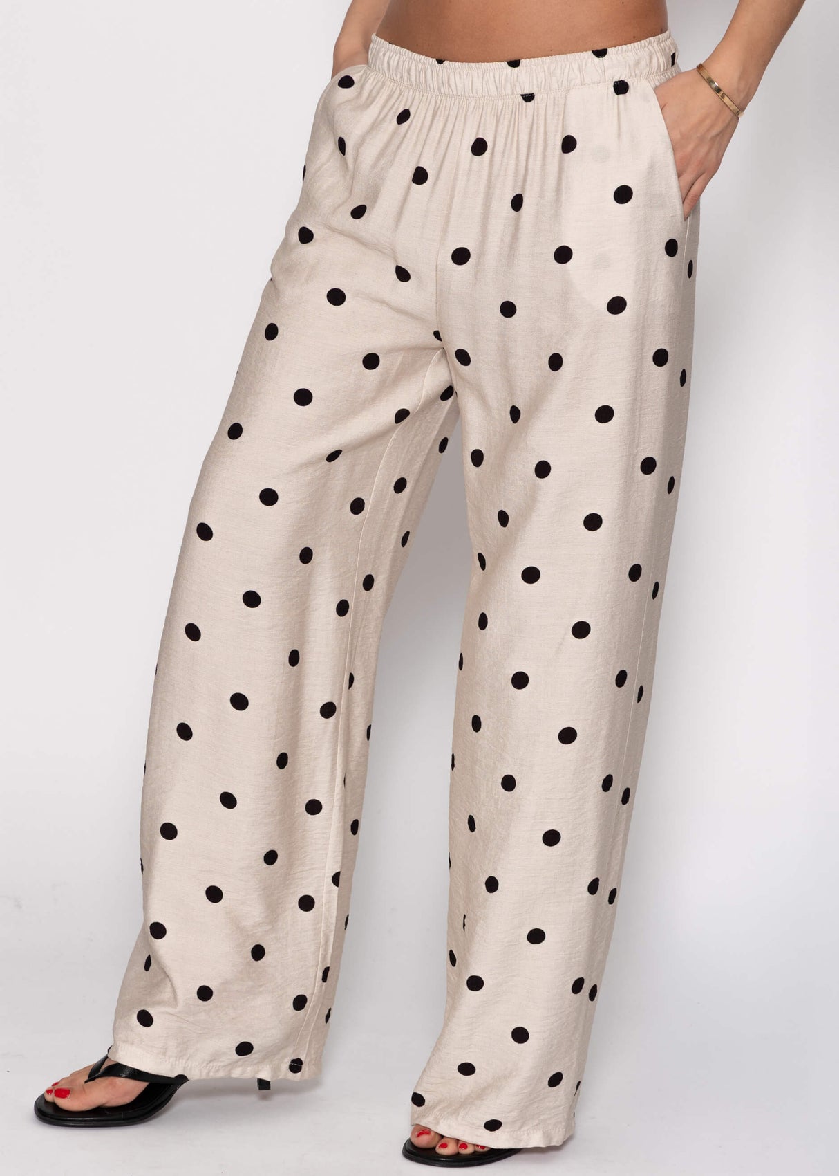 Polka-dot wide-leg pants - light beige