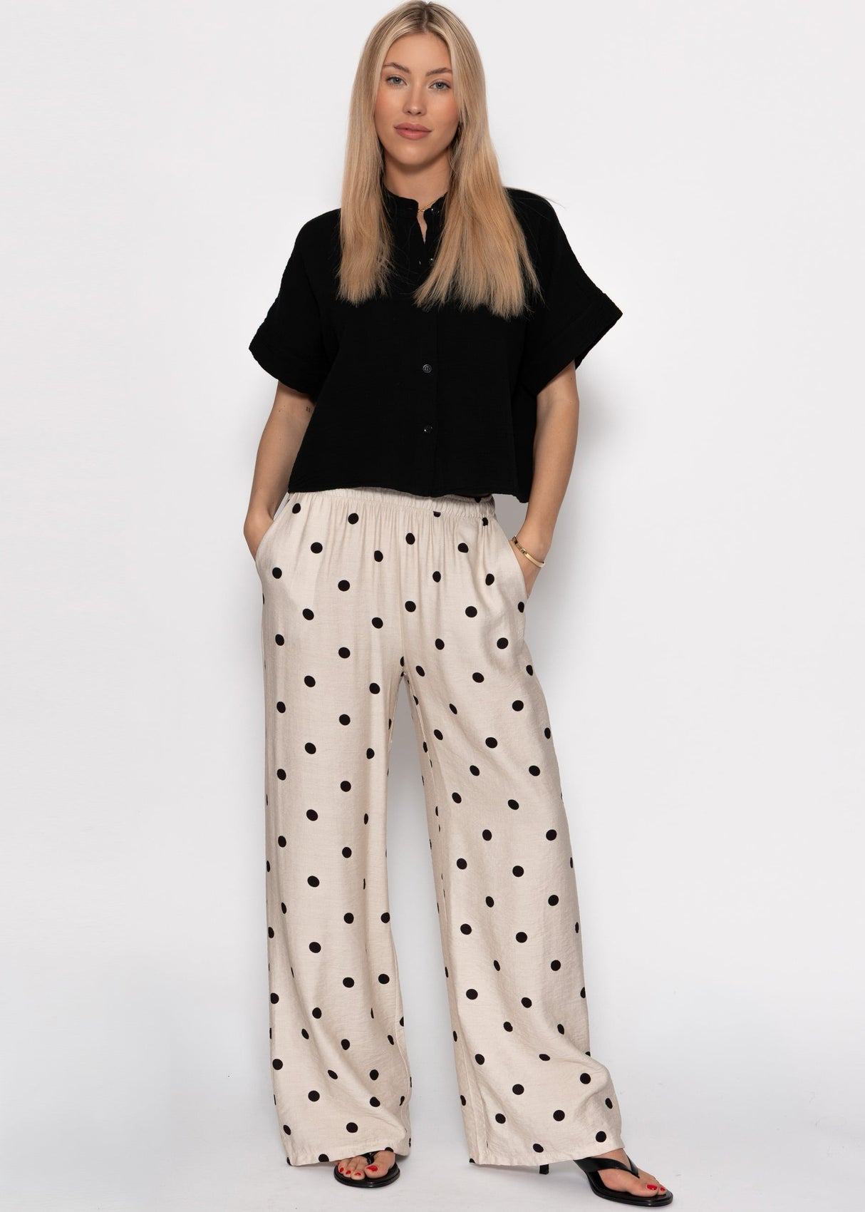 Polka-dot wide-leg pants - light beige