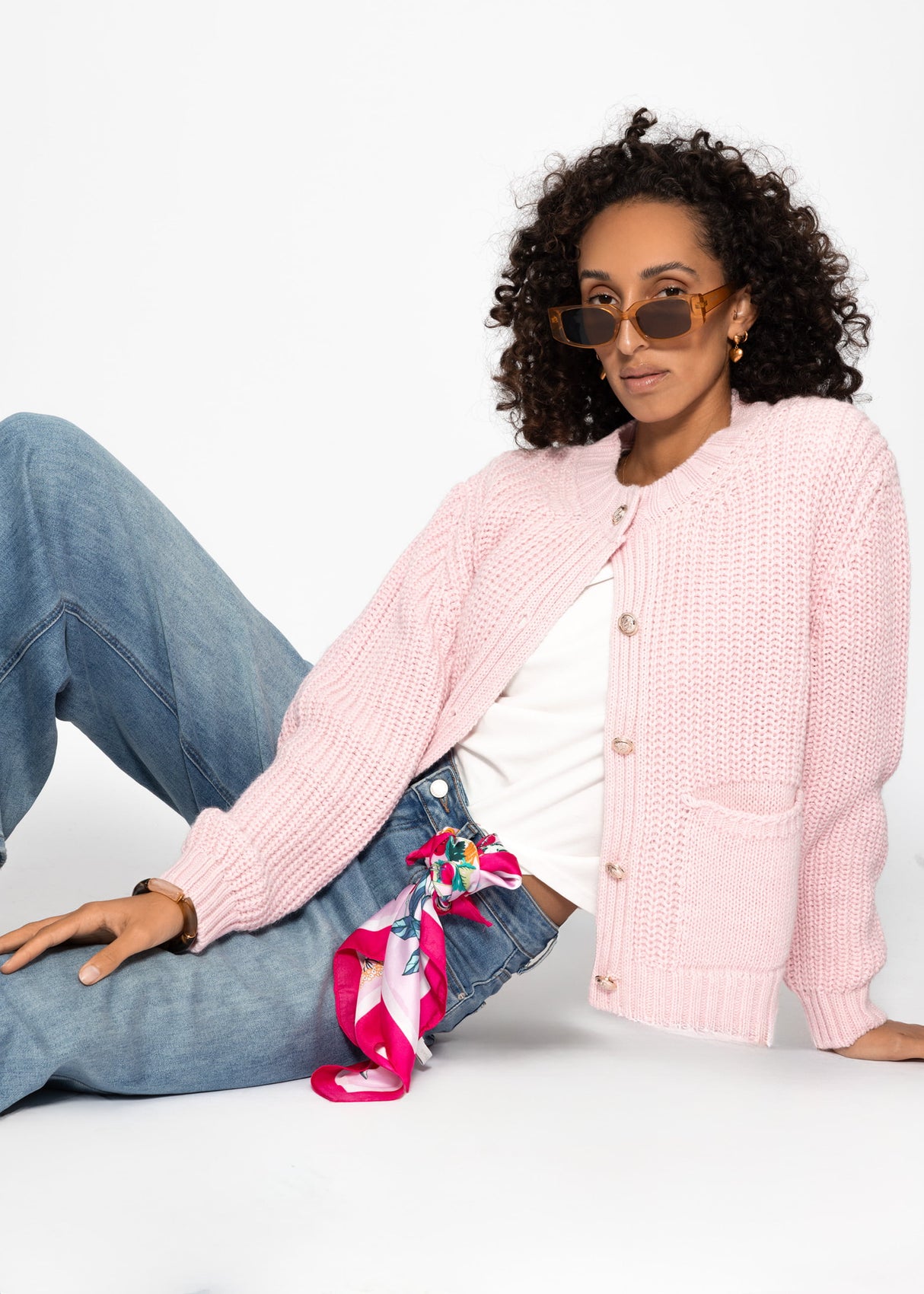 Gerippter Cardigan mit Taschen - rosa