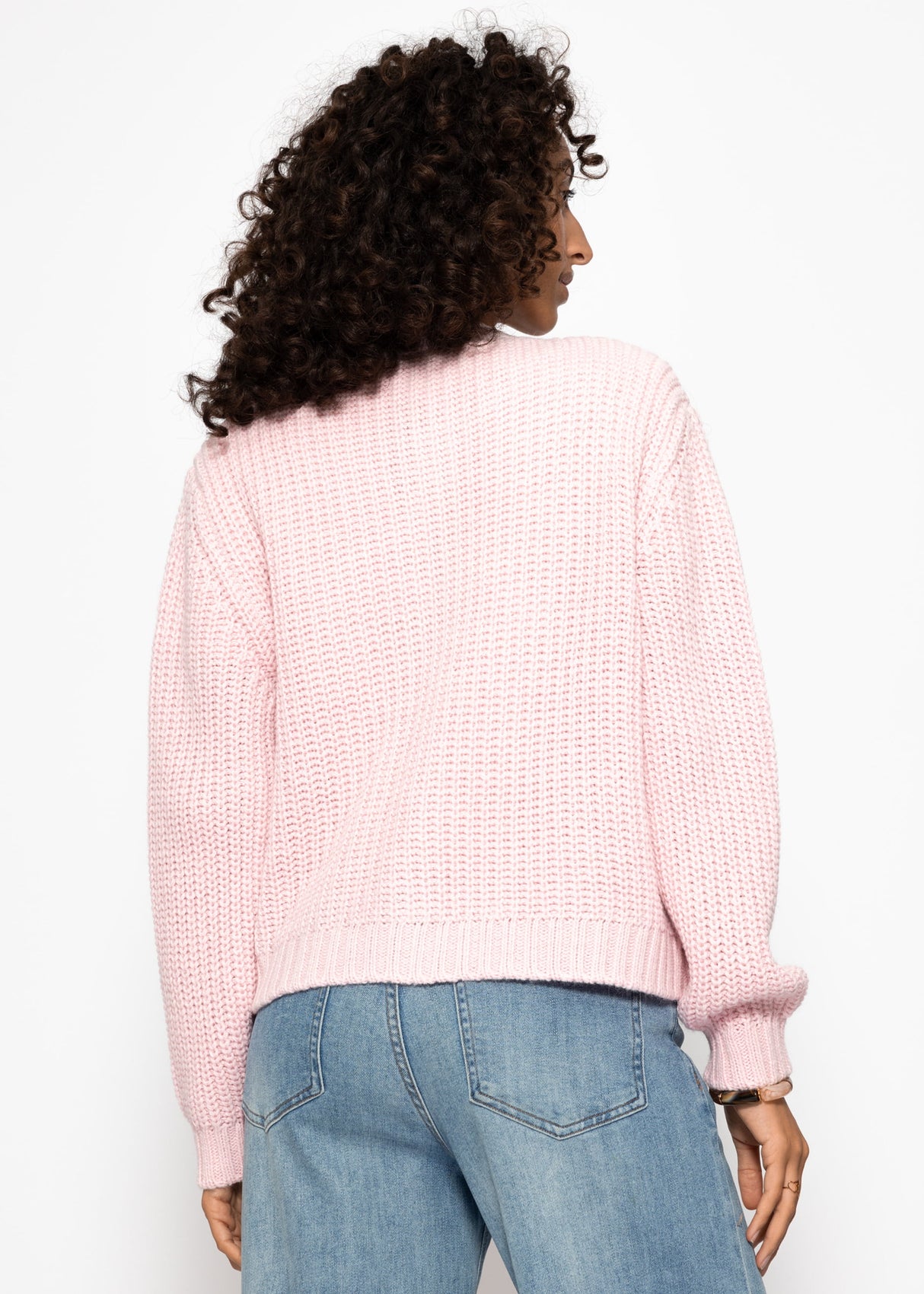 Gerippter Cardigan mit Taschen - rosa