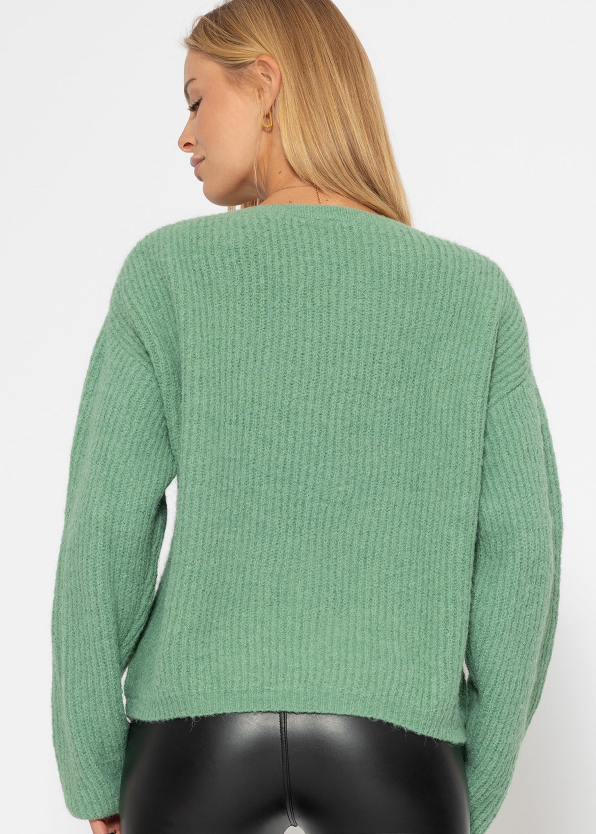 Ribbed crew neck sweater - sage green