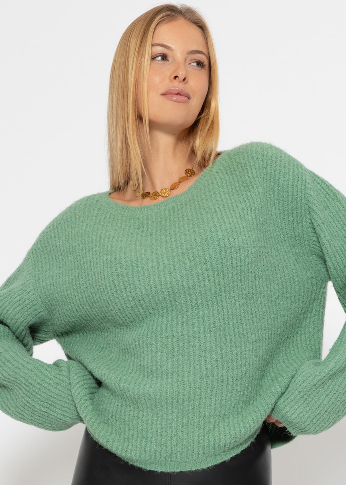 Ribbed crew neck sweater - sage green