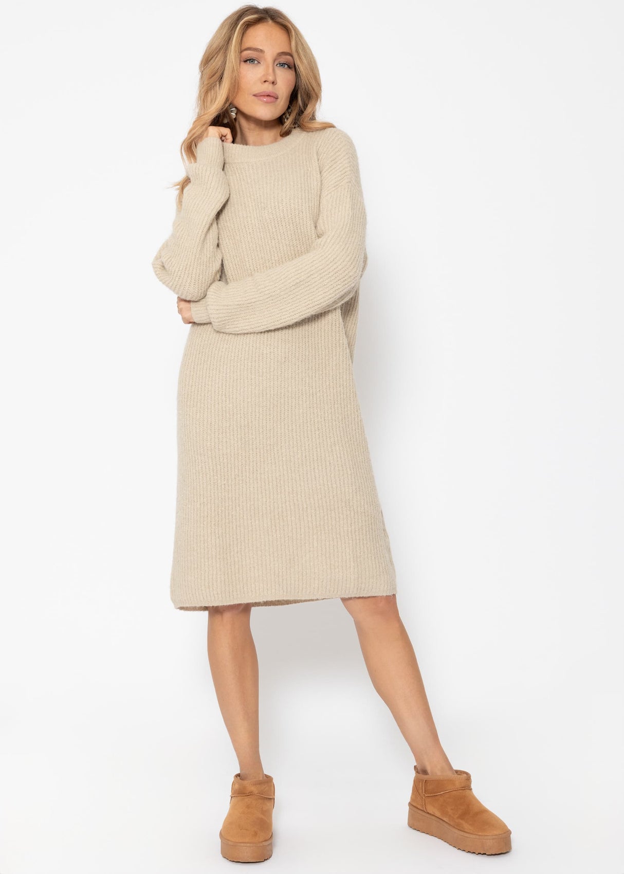 Ribbed knit dress - beige