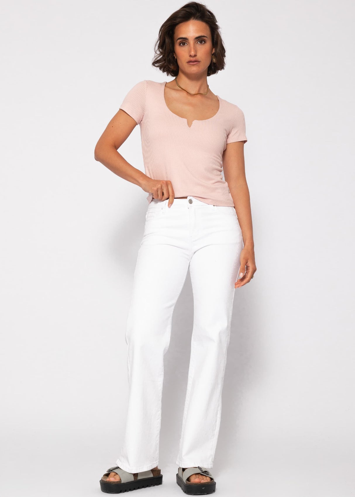 Ribbed T-shirt - dusty pink