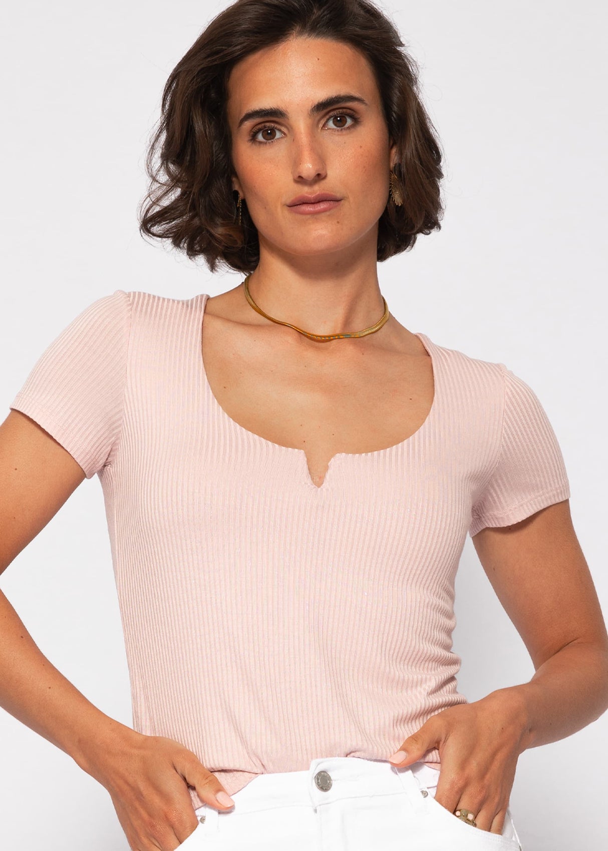 Ribbed T-shirt - dusty pink