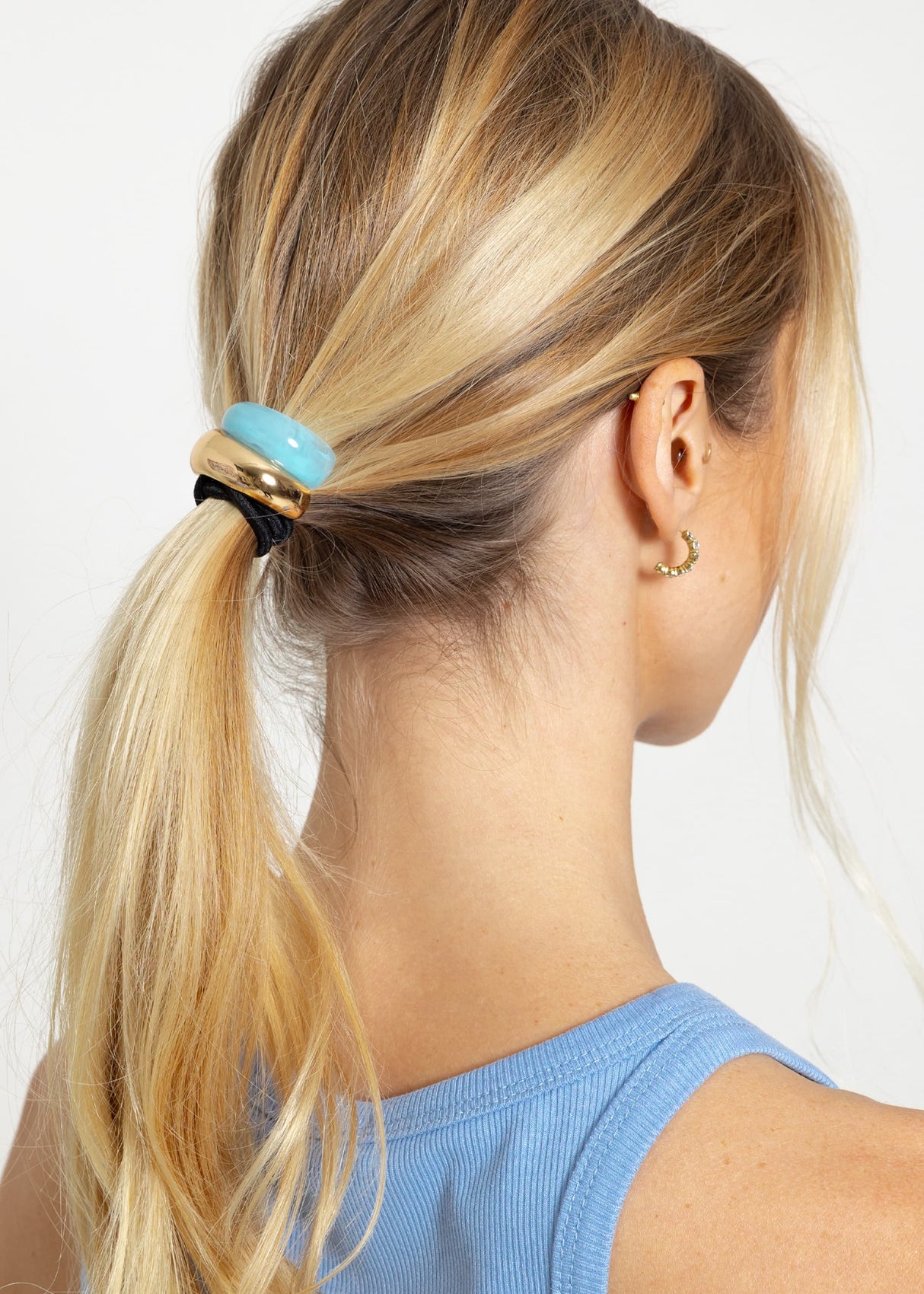 Curved Duo Hair Tie - gold-light blue