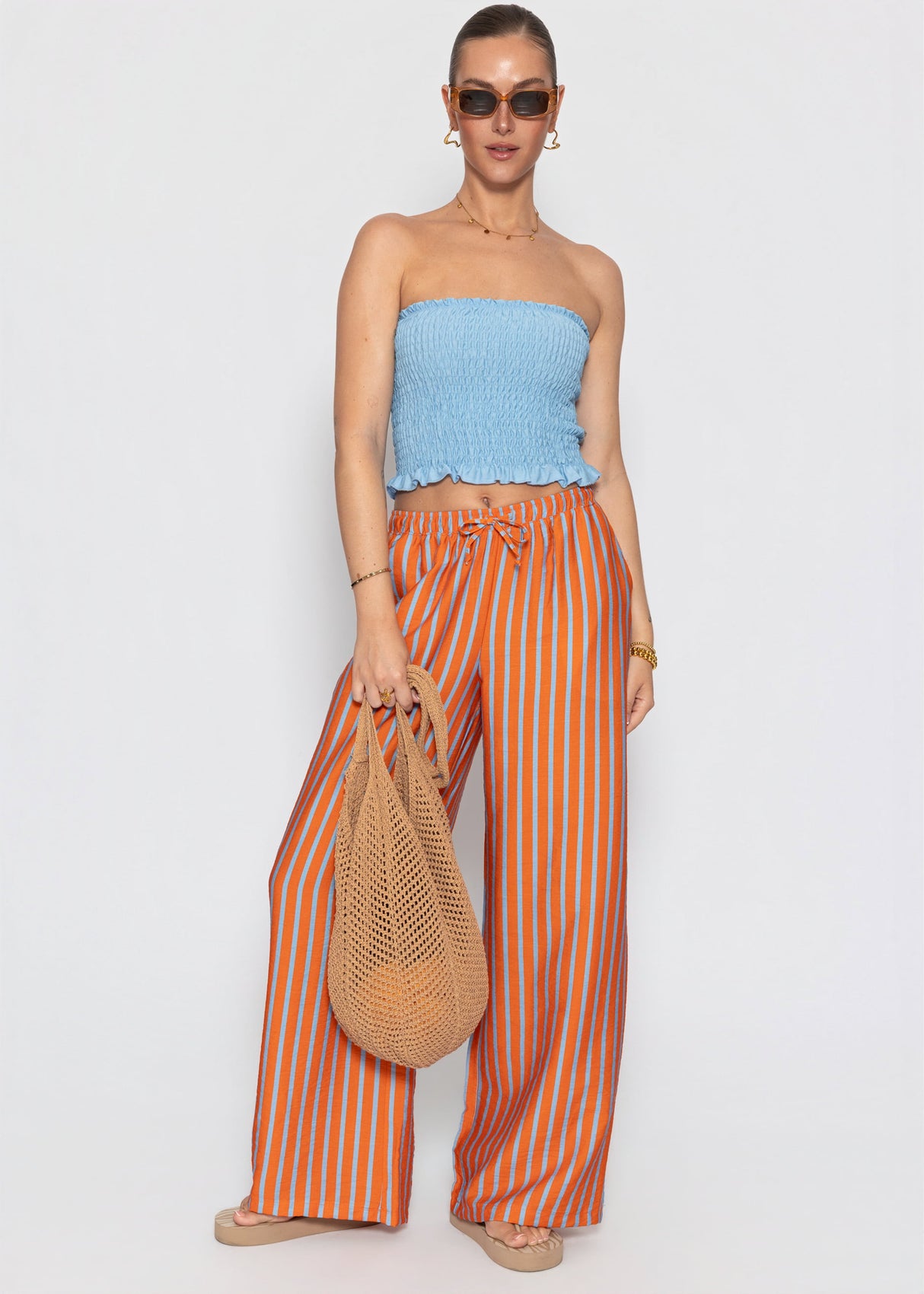 Gesmoktes Bandeau-Top - blau