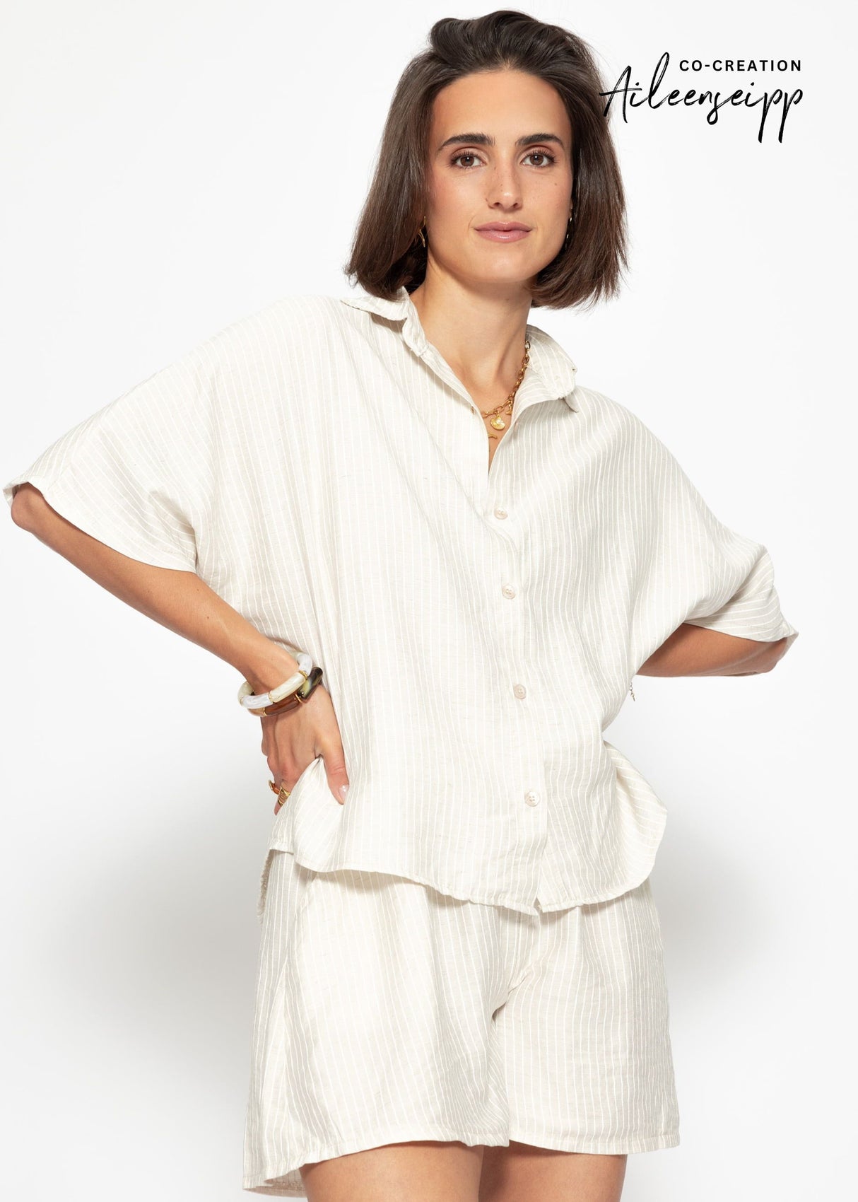 Striped blouse - light beige