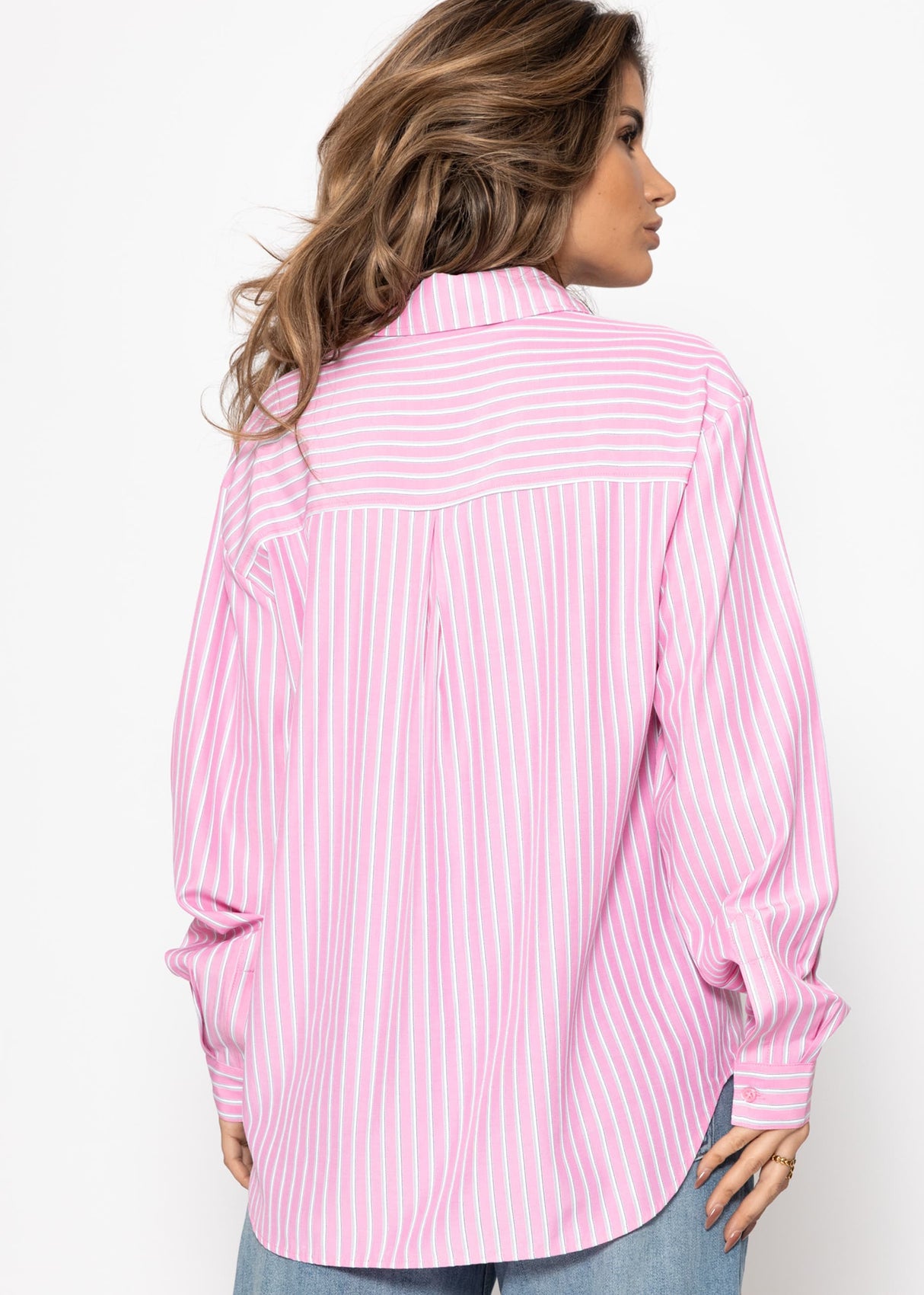 Striped shirt blouse - pink
