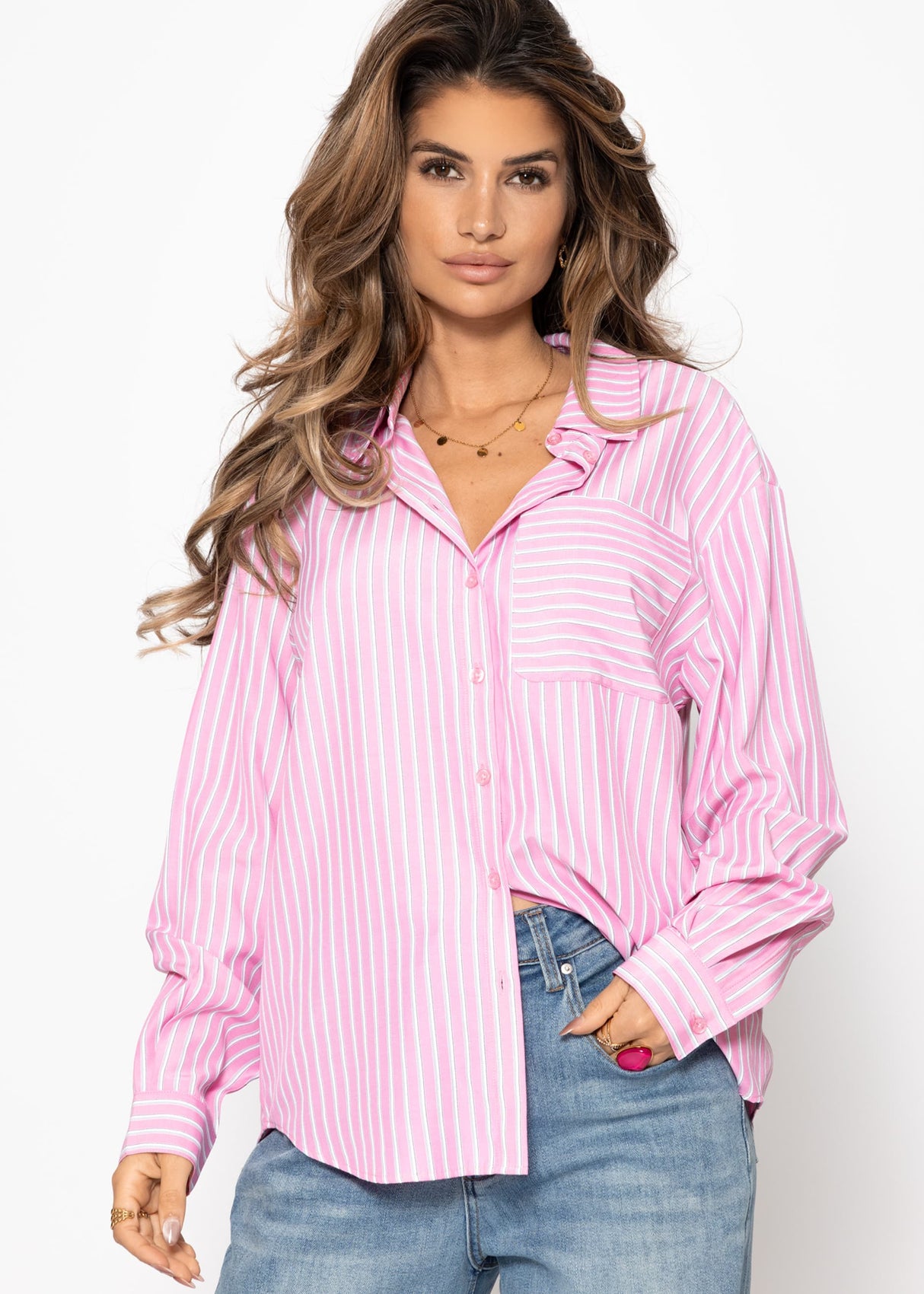Striped shirt blouse - pink