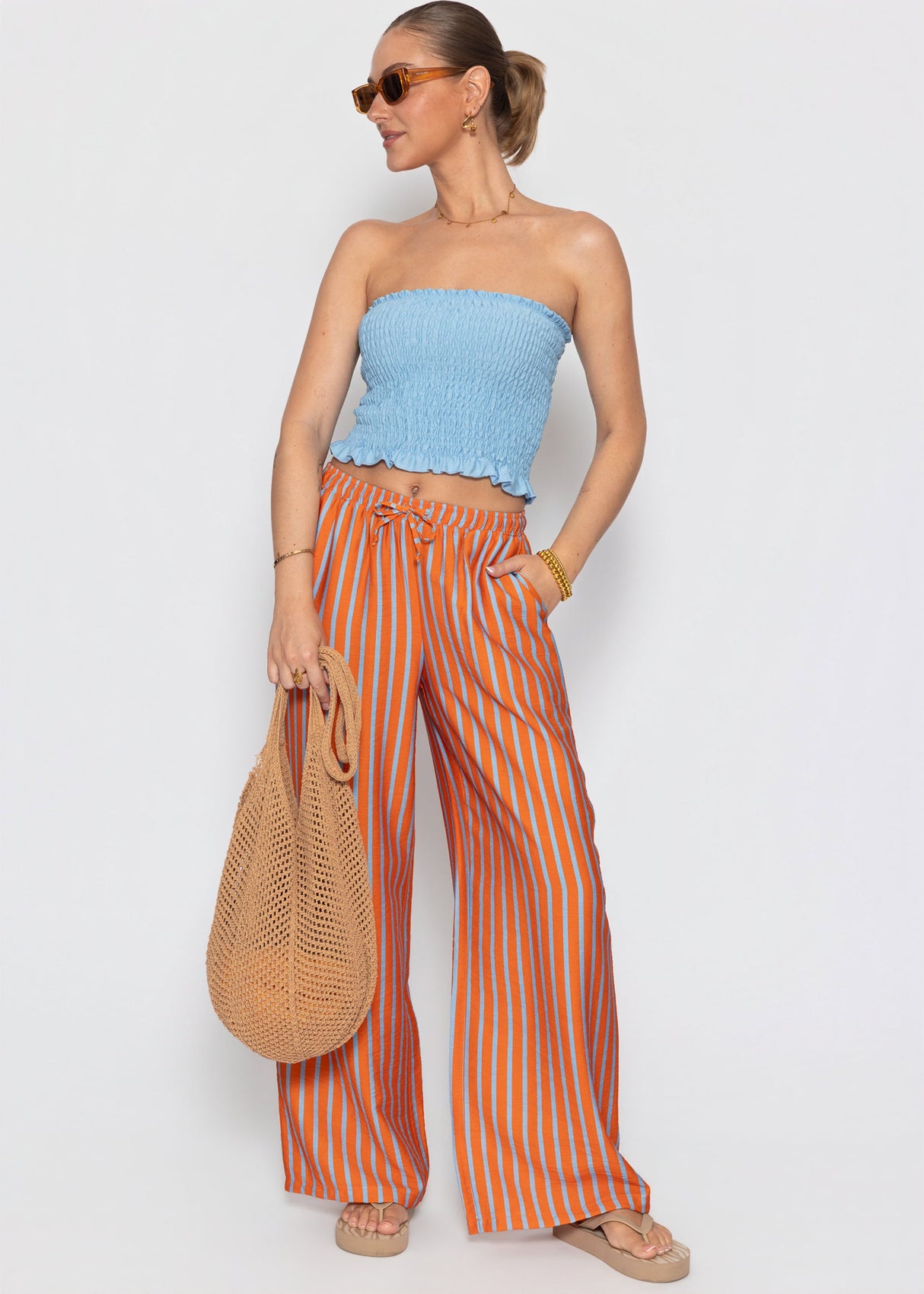 Gestreifte Hose mit Kordelzug - orange