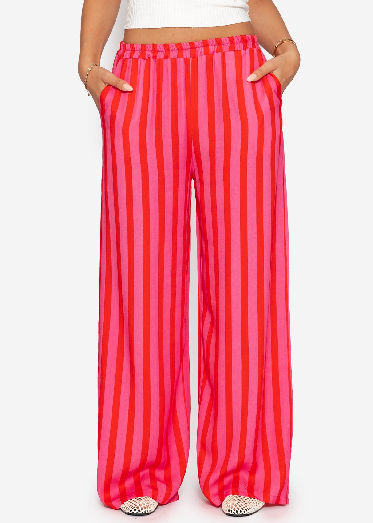 Striped pants with wide leg - pink