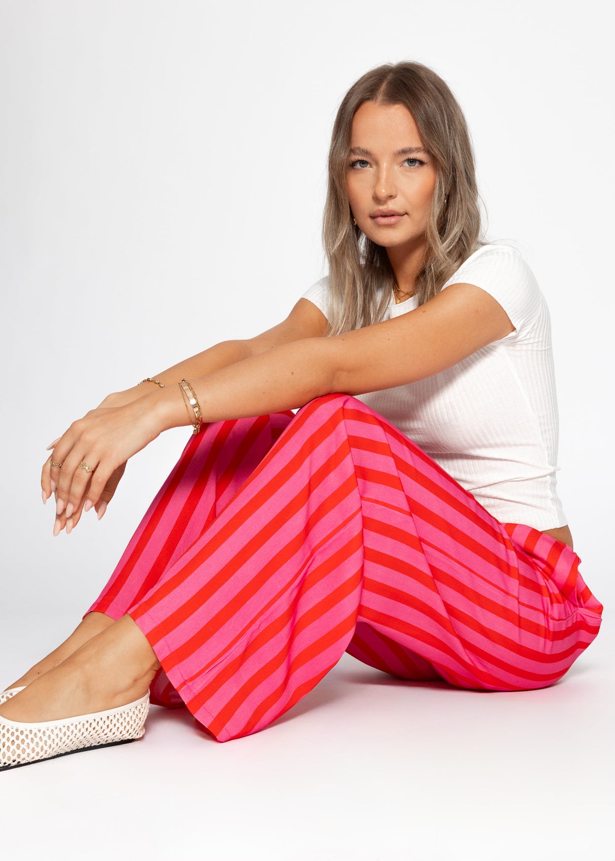 Striped pants with wide leg - pink