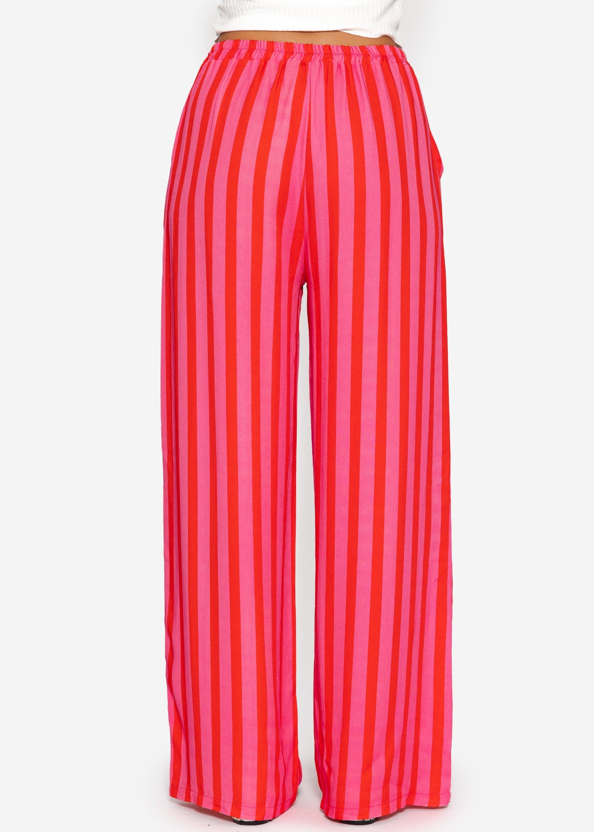 Striped pants with wide leg - pink