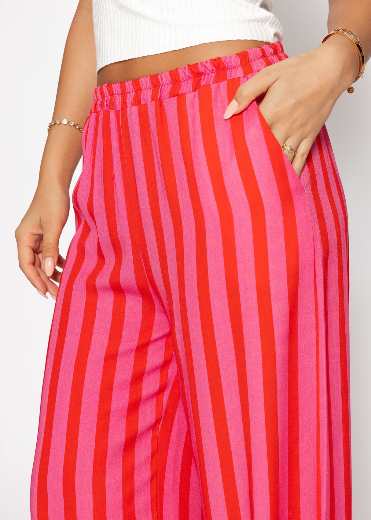 Striped pants with wide leg - pink