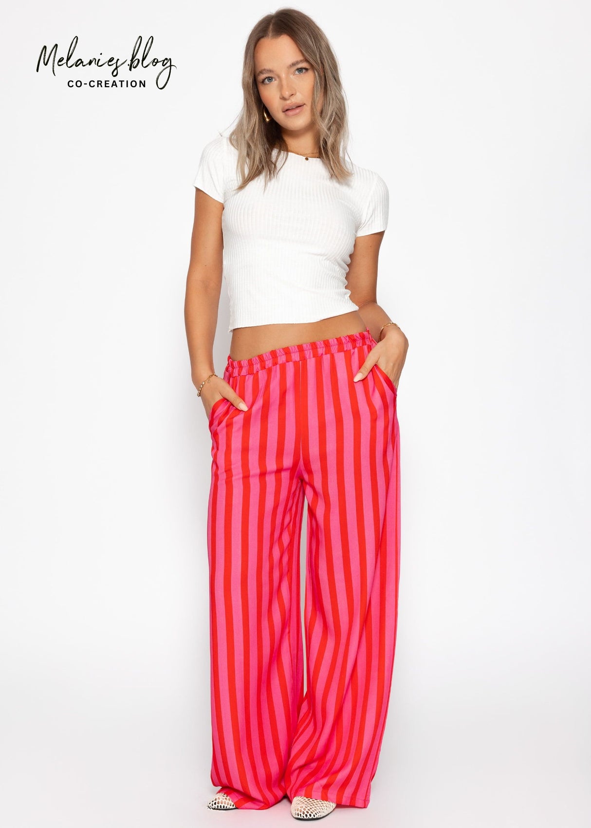 Striped pants with wide leg - pink