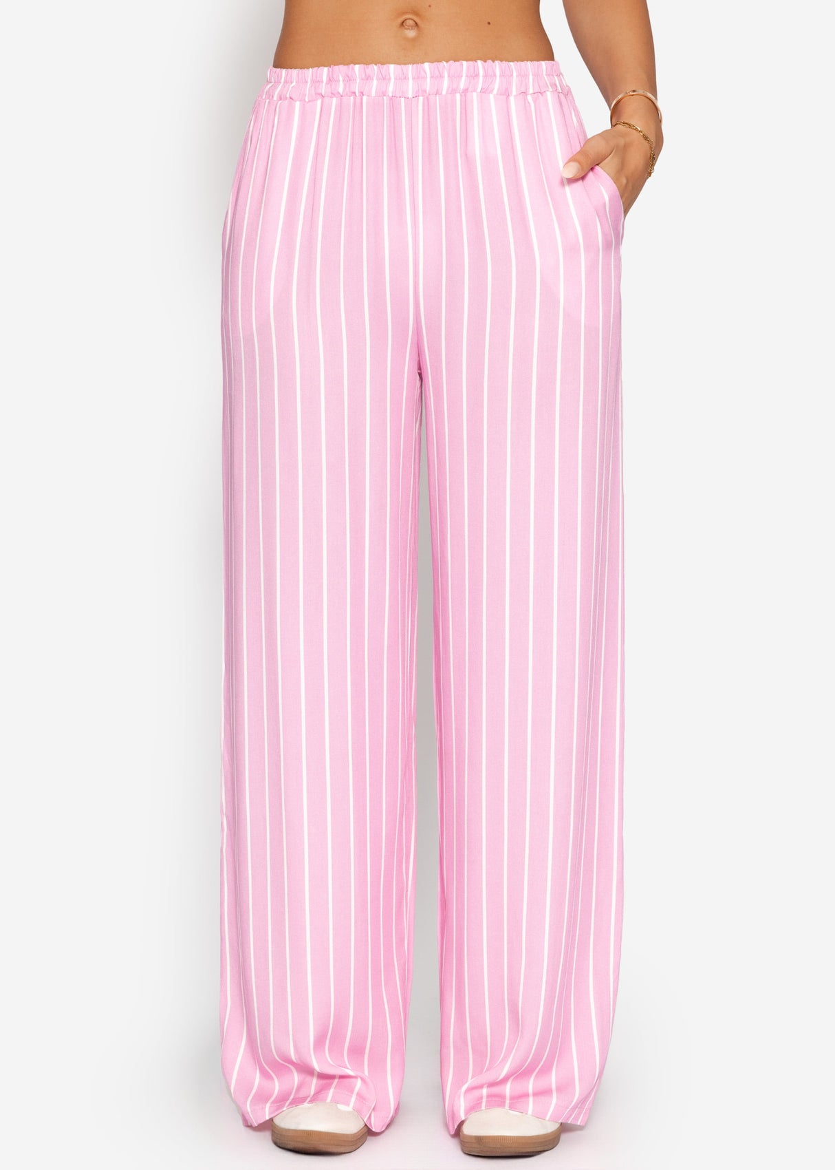 Striped pants with wide leg - pink