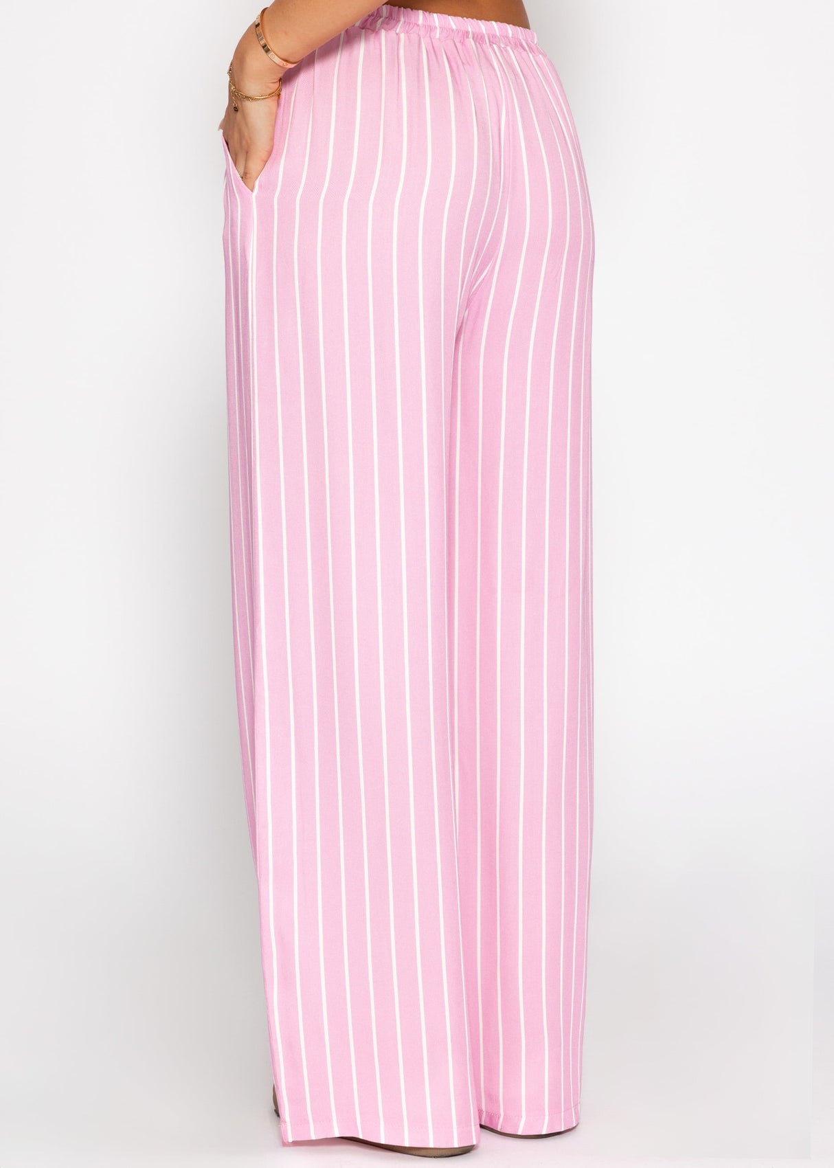 Striped pants with wide leg - pink